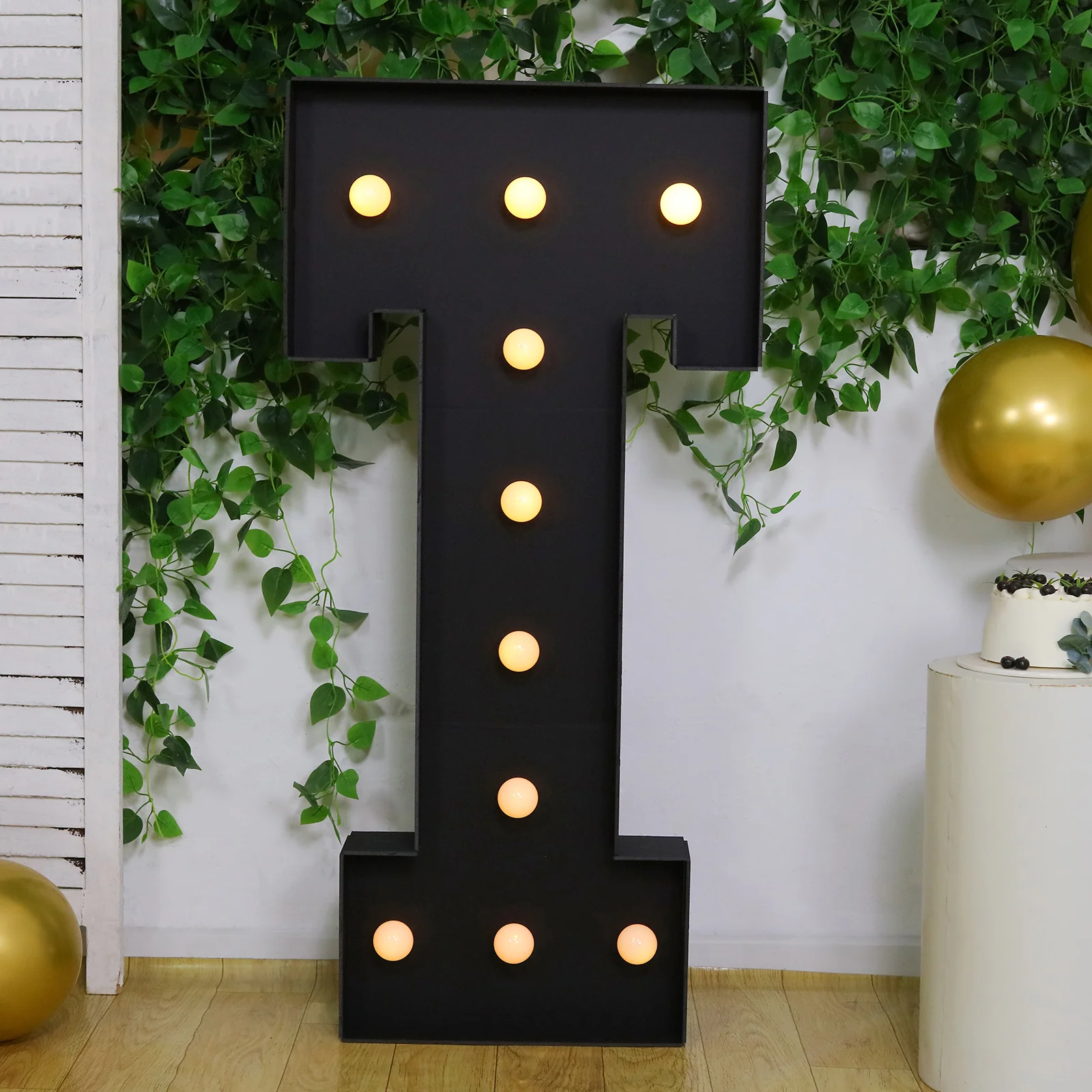 4ft Giant LED Marquee Letter "T", Black Pre-Cut Foam Board with 10 Warm White Battery Operated LEDs, Glue Gun and Sticks