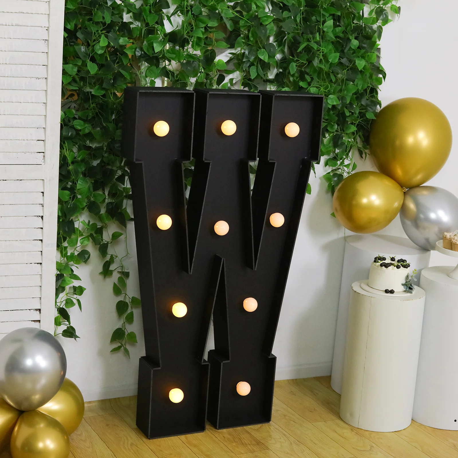 4ft Giant LED Marquee Letter "W", Black Pre-Cut Foam Board with 10 Warm White Battery Operated LEDs, Glue Gun and Sticks - Image 7