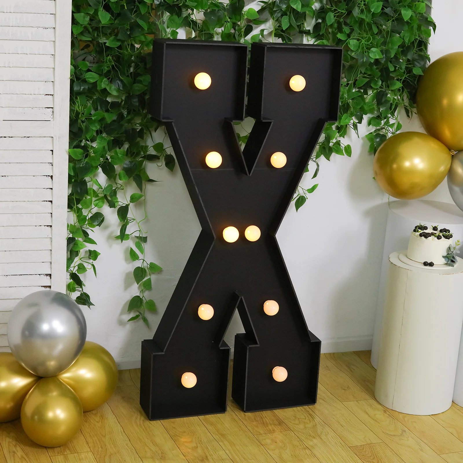 4ft Giant LED Marquee Letter "X", Black Pre-Cut Foam Board with 10 Warm White Battery Operated LEDs, Glue Gun and Sticks - Image 7
