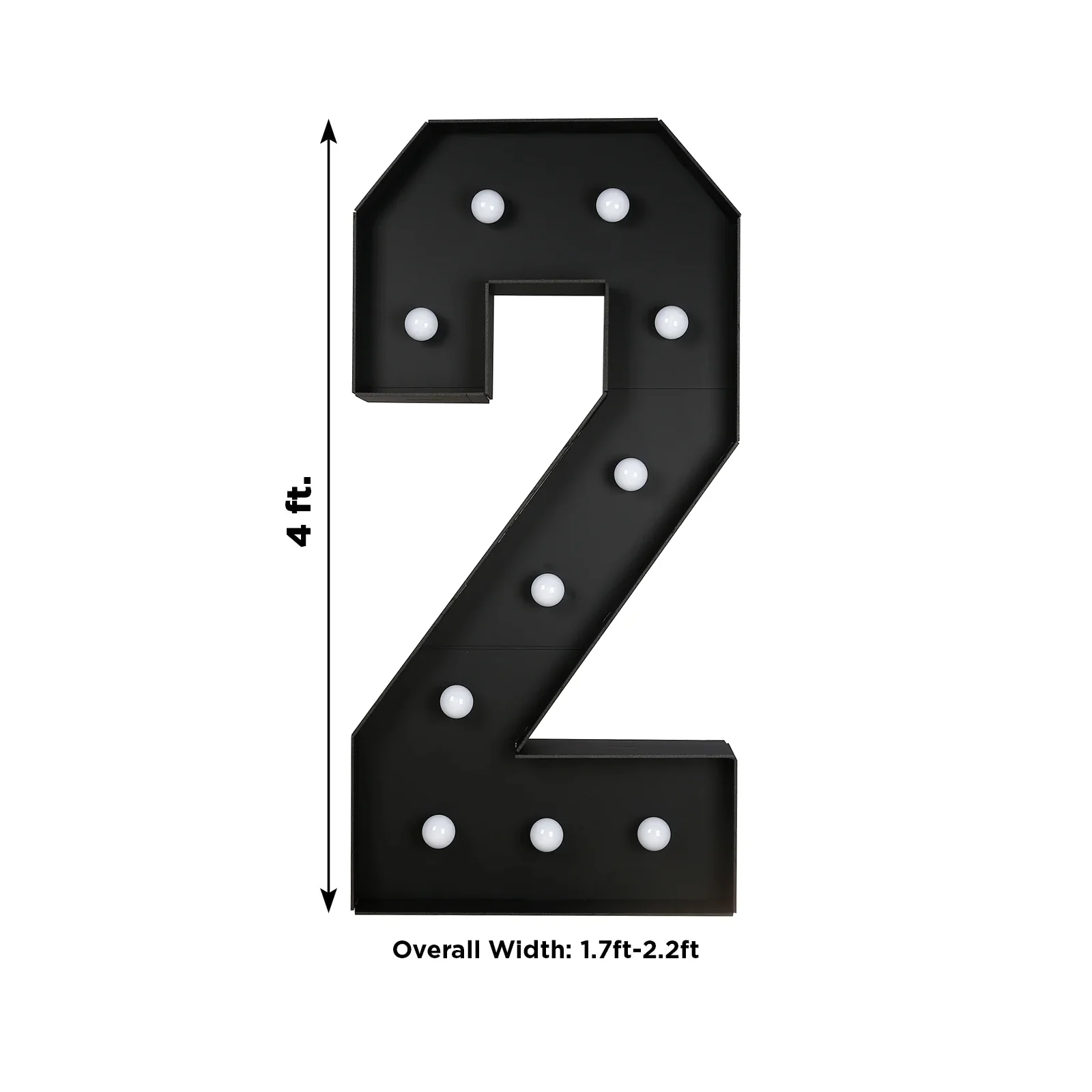 4ft Giant LED Marquee Number "2", Black Pre-Cut Foam Board with 10 Warm White Battery Operated LEDs, Glue Gun and Sticks - Image 3