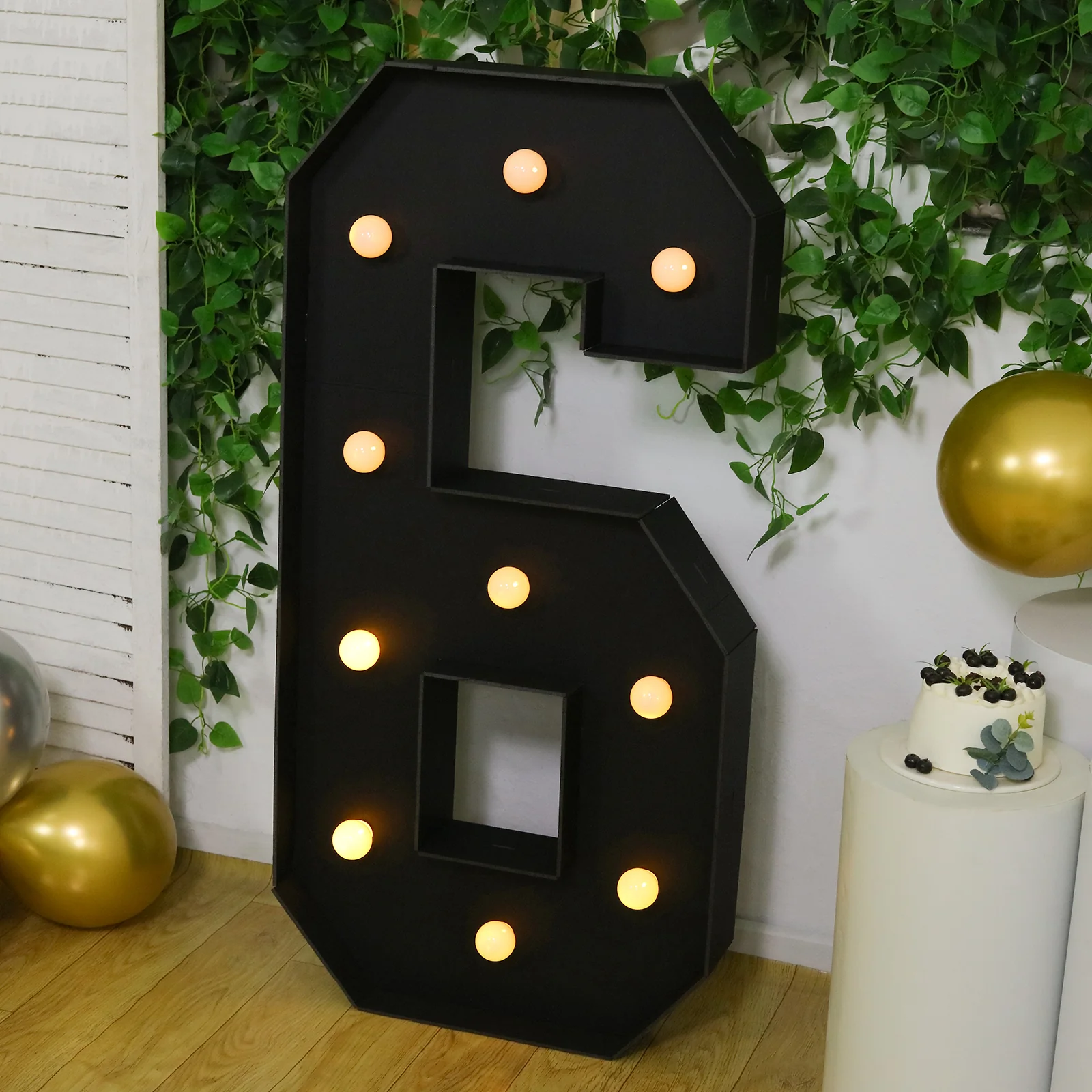 4ft Giant LED Marquee Number "6", Black Pre-Cut Foam Board with 10 Warm White Battery Operated LEDs, Glue Gun and Sticks - Image 8