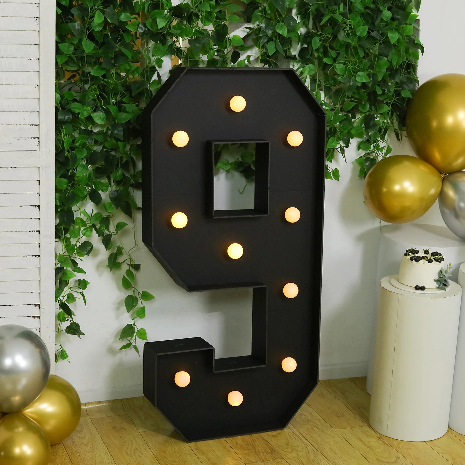 4ft Giant LED Marquee Number "9", Black Pre-Cut Foam Board with 10 Warm White Battery Operated LEDs, Glue Gun and Sticks - Image 7