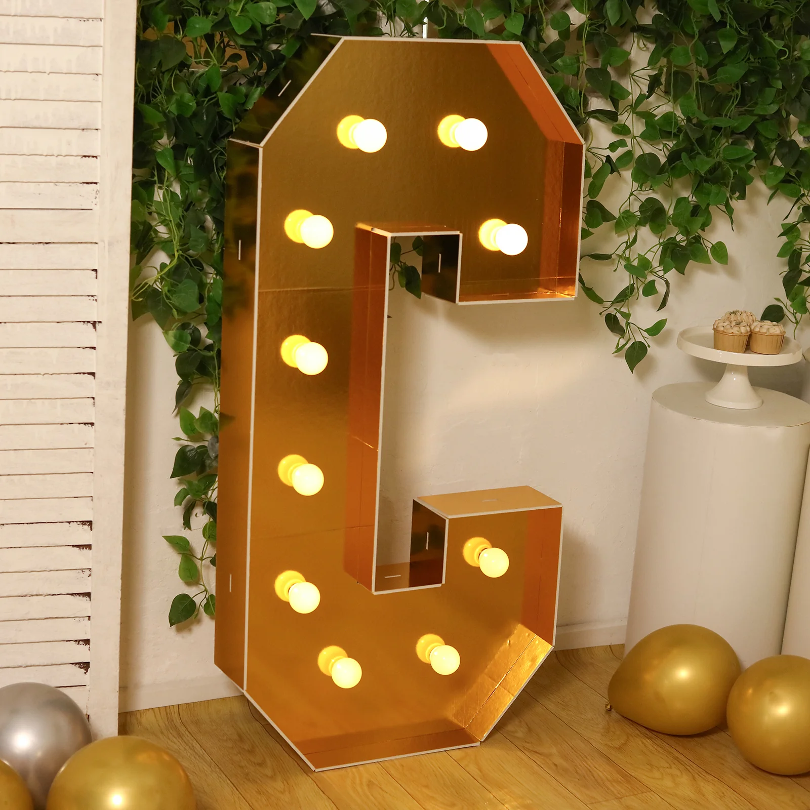4ft Giant LED Marquee Letter "C", Gold Pre-Cut Foam Board with 10 Warm White Battery Operated LEDs, Glue Gun and Sticks