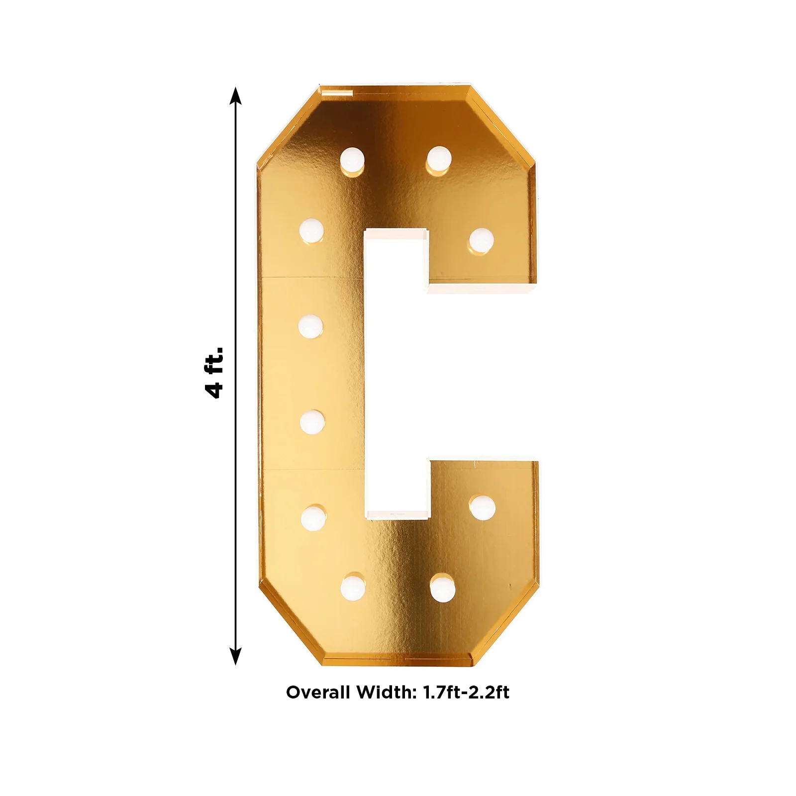 4ft Giant LED Marquee Letter "C", Gold Pre-Cut Foam Board with 10 Warm White Battery Operated LEDs, Glue Gun and Sticks - Image 3