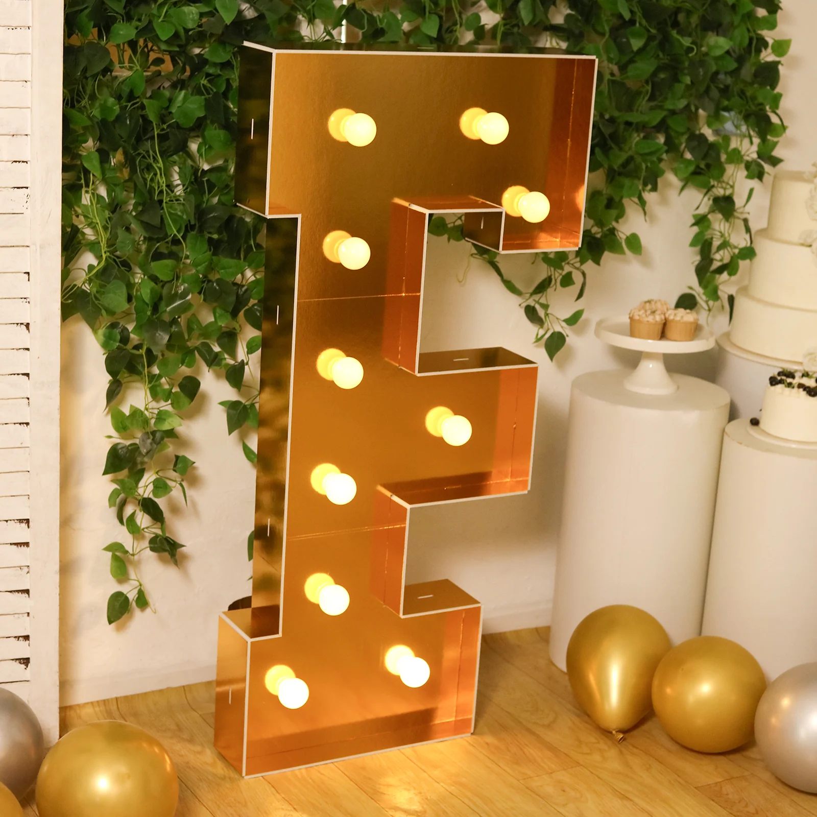4ft Giant LED Marquee Letter "F", Gold Pre-Cut Foam Board with 10 Warm White Battery Operated LEDs, Glue Gun and Sticks - Image 2