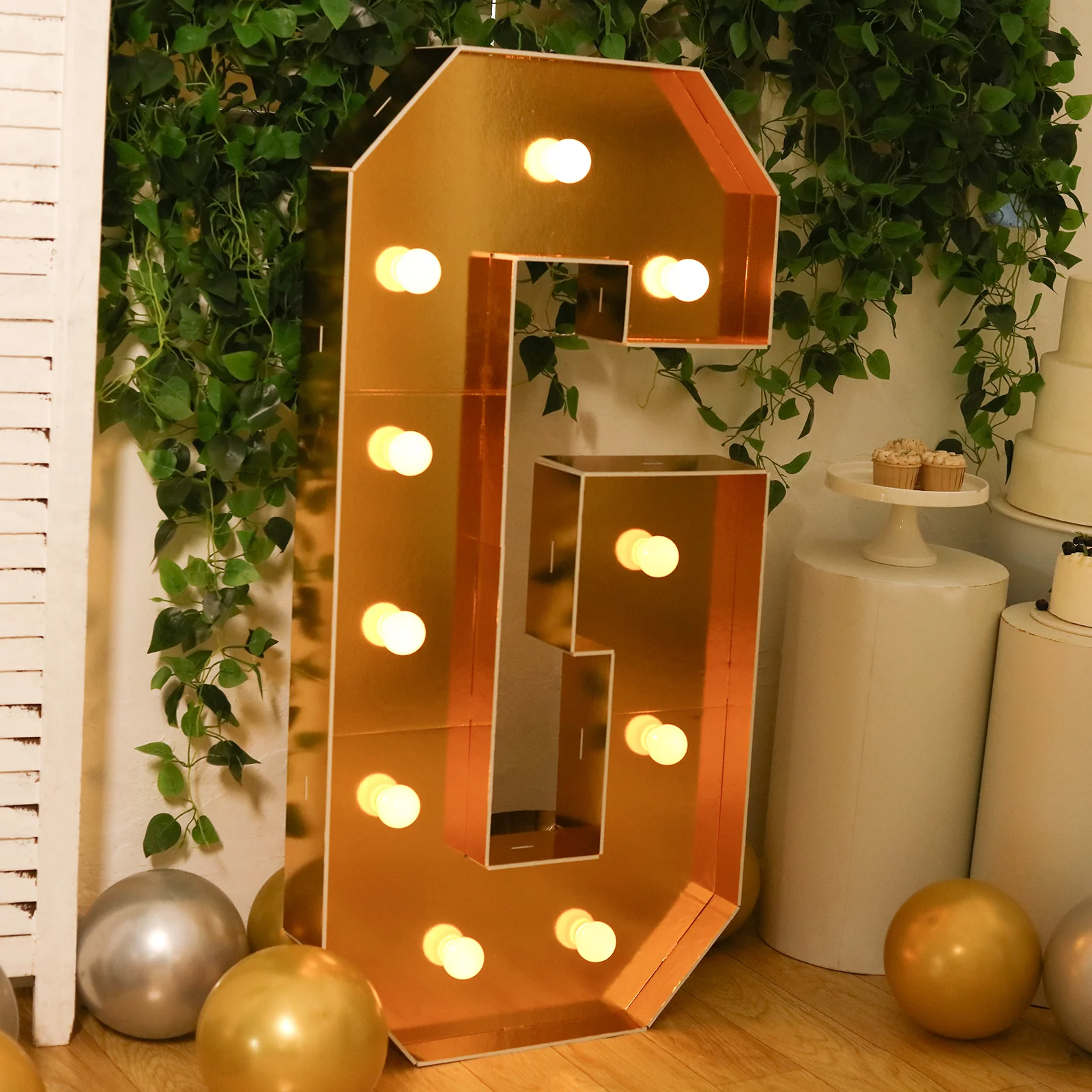 4ft Giant LED Marquee Letter "G", Gold Pre-Cut Foam Board with 10 Warm White Battery Operated LEDs, Glue Gun and Sticks