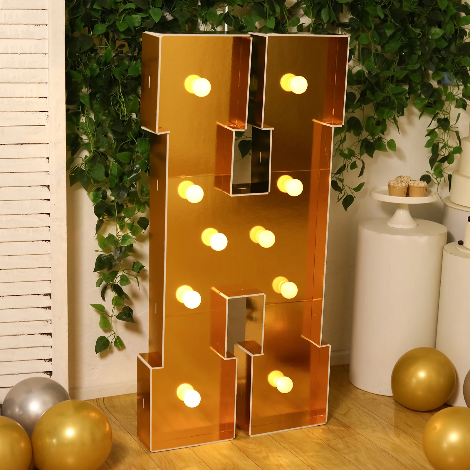 4ft Giant LED Marquee Letter "H", Gold Pre-Cut Foam Board with 10 Warm White Battery Operated LEDs, Glue Gun and Sticks