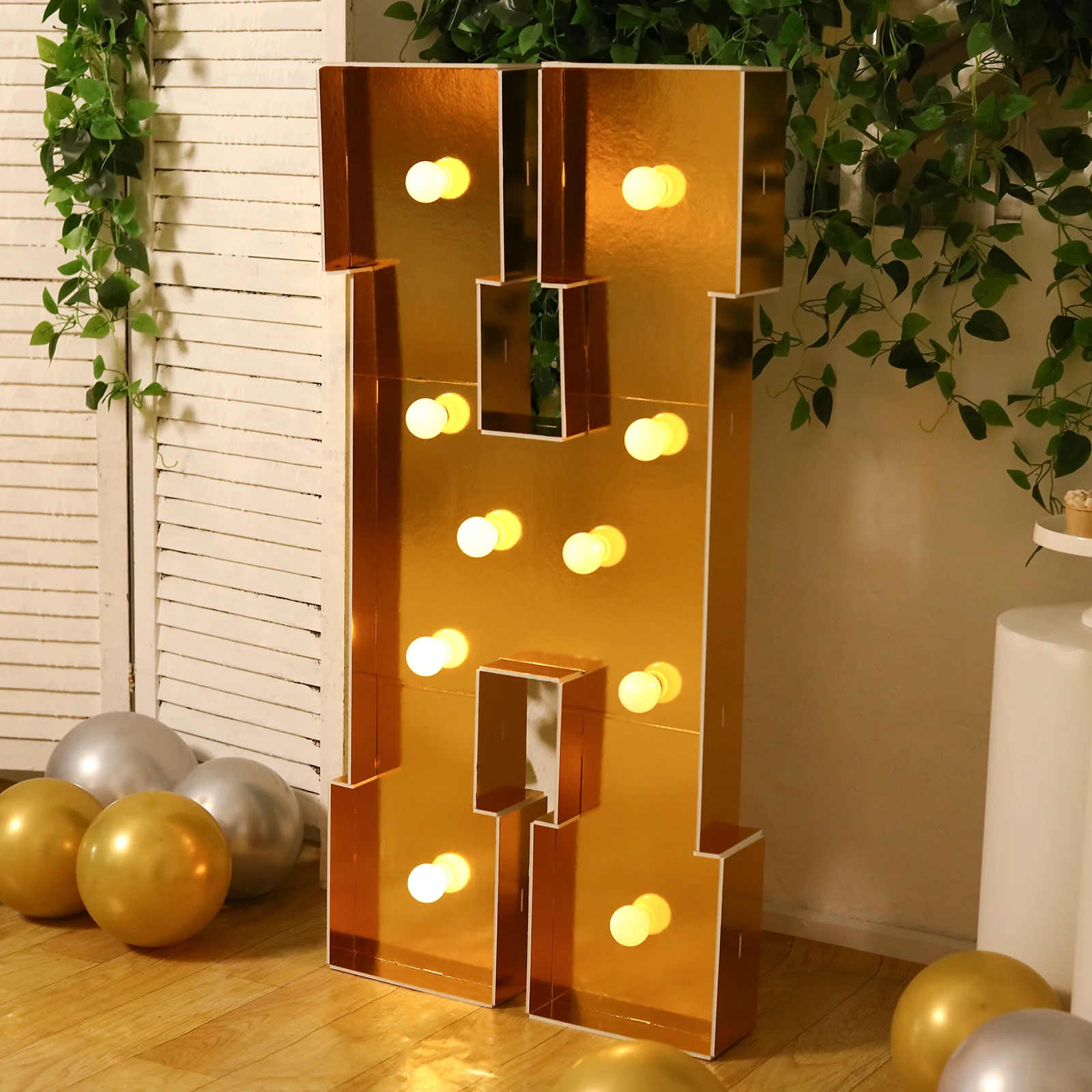 4ft Giant LED Marquee Letter "H", Gold Pre-Cut Foam Board with 10 Warm White Battery Operated LEDs, Glue Gun and Sticks - Image 2
