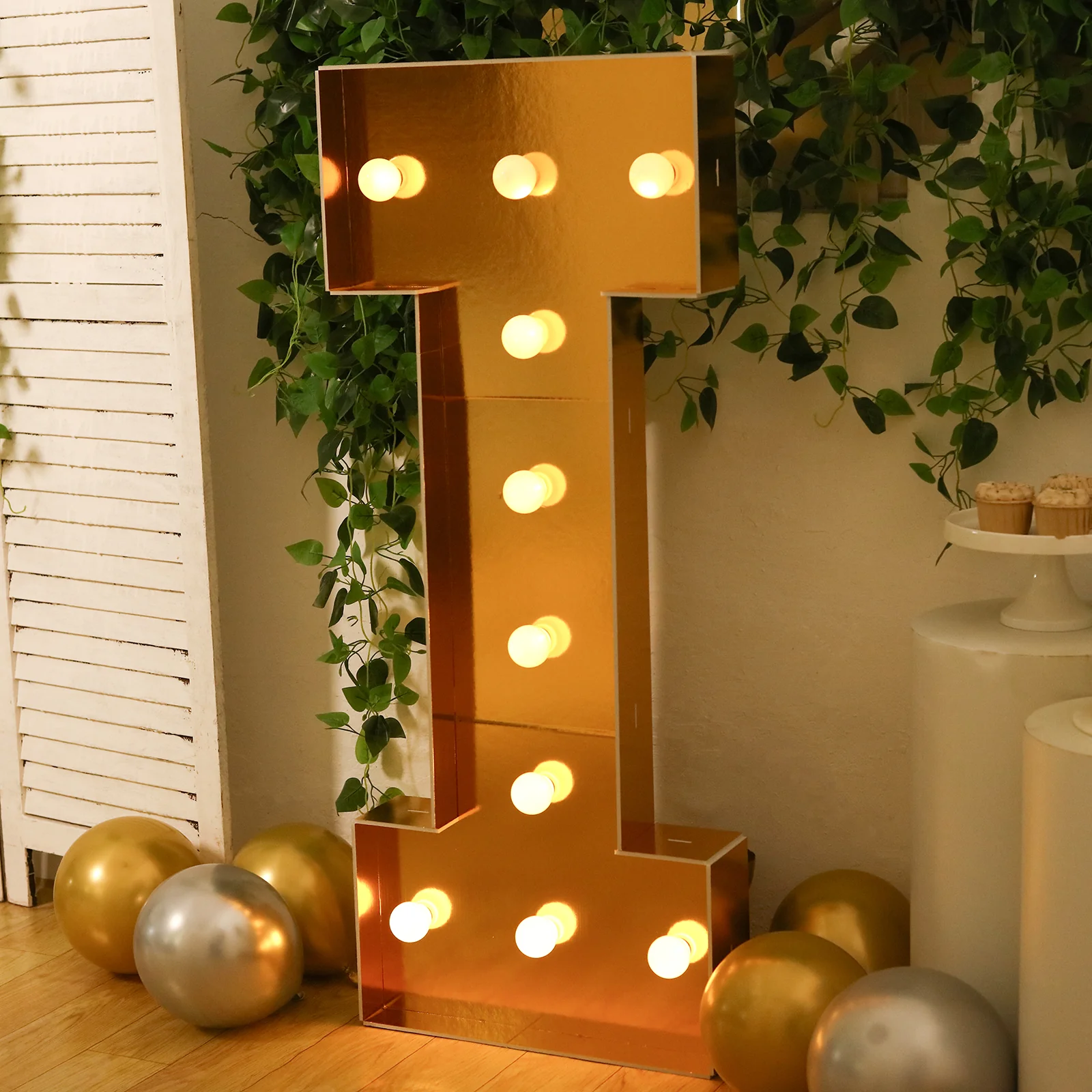 4ft Giant LED Marquee Letter "I", Gold Pre-Cut Foam Board with 10 Warm White Battery Operated LEDs, Glue Gun and Sticks - Image 2