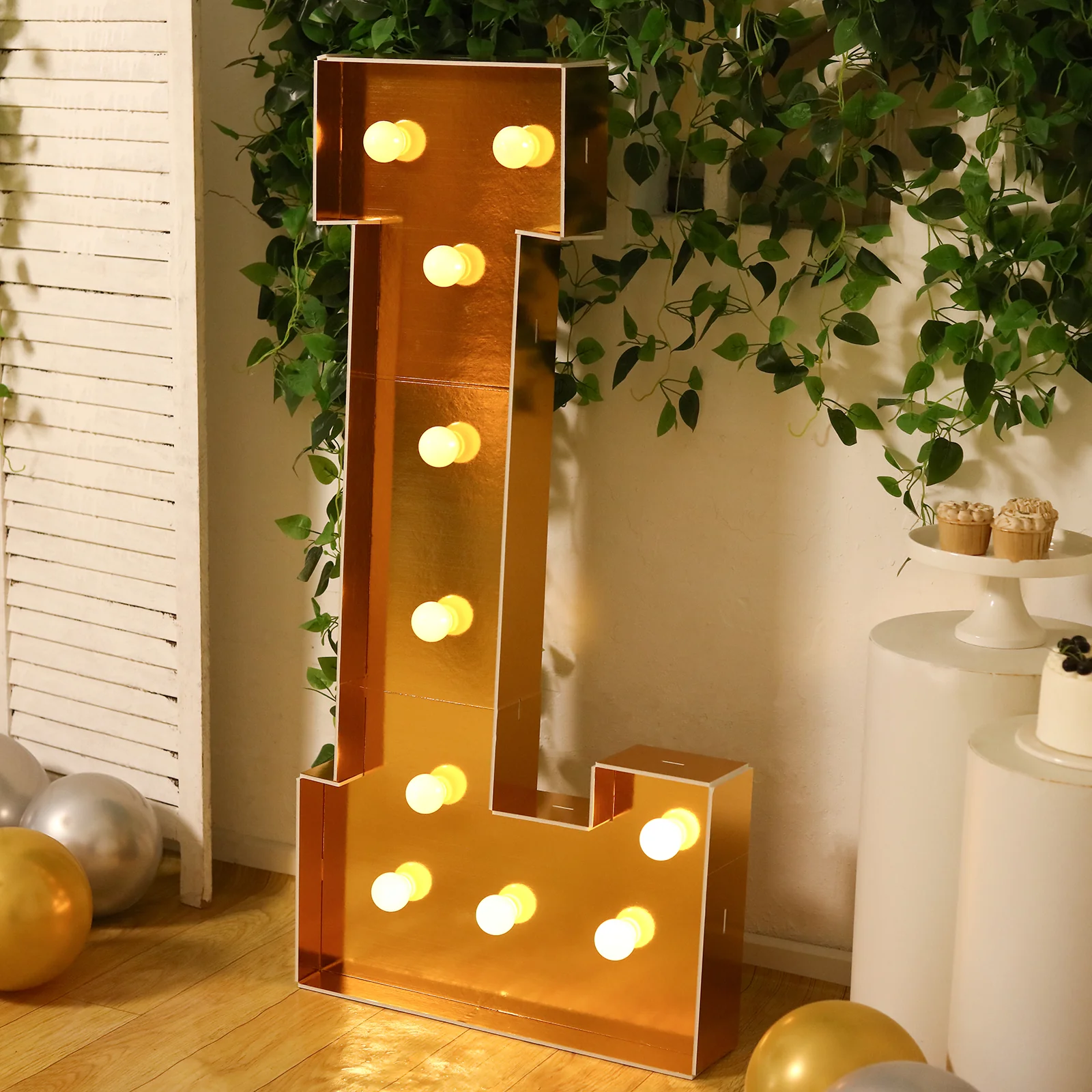 4ft Giant LED Marquee Letter "L", Gold Pre-Cut Foam Board with 10 Warm White Battery Operated LEDs, Glue Gun and Sticks - Image 7