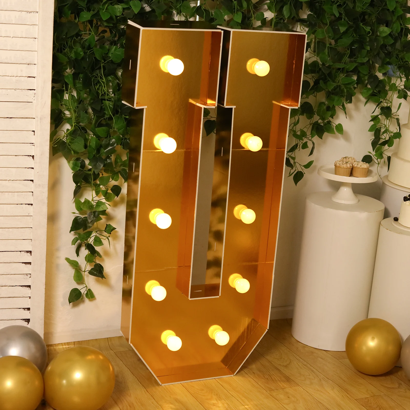 4ft Giant LED Marquee Letter "U", Gold Pre-Cut Foam Board with 10 Warm White Battery Operated LEDs, Glue Gun and Sticks - Image 2