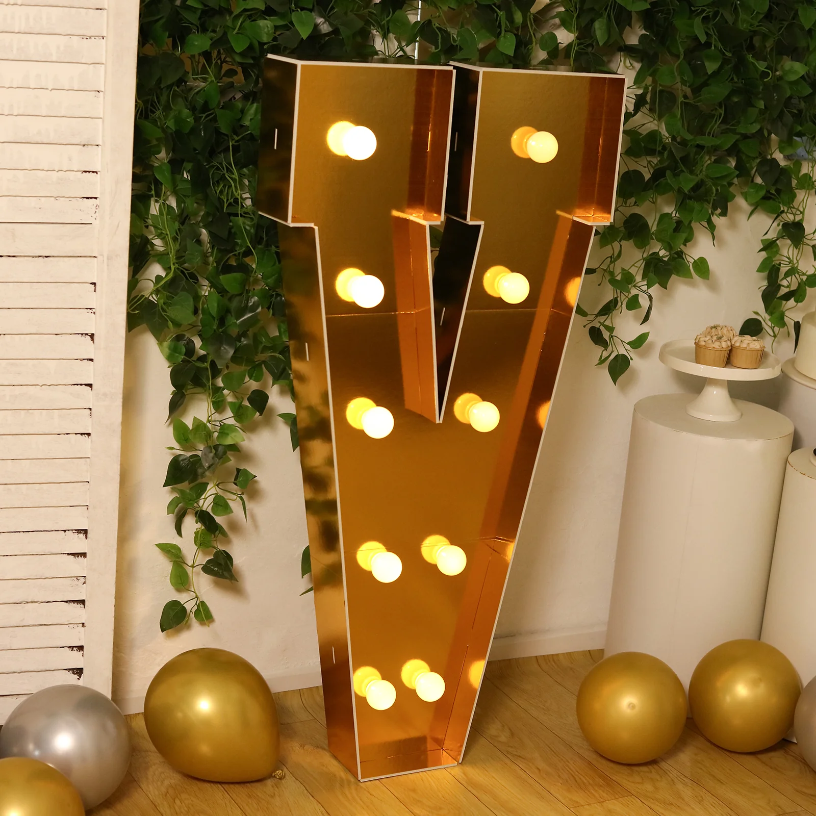 4ft Giant LED Marquee Letter "V", Gold Pre-Cut Foam Board with 10 Warm White Battery Operated LEDs, Glue Gun and Sticks - Image 8