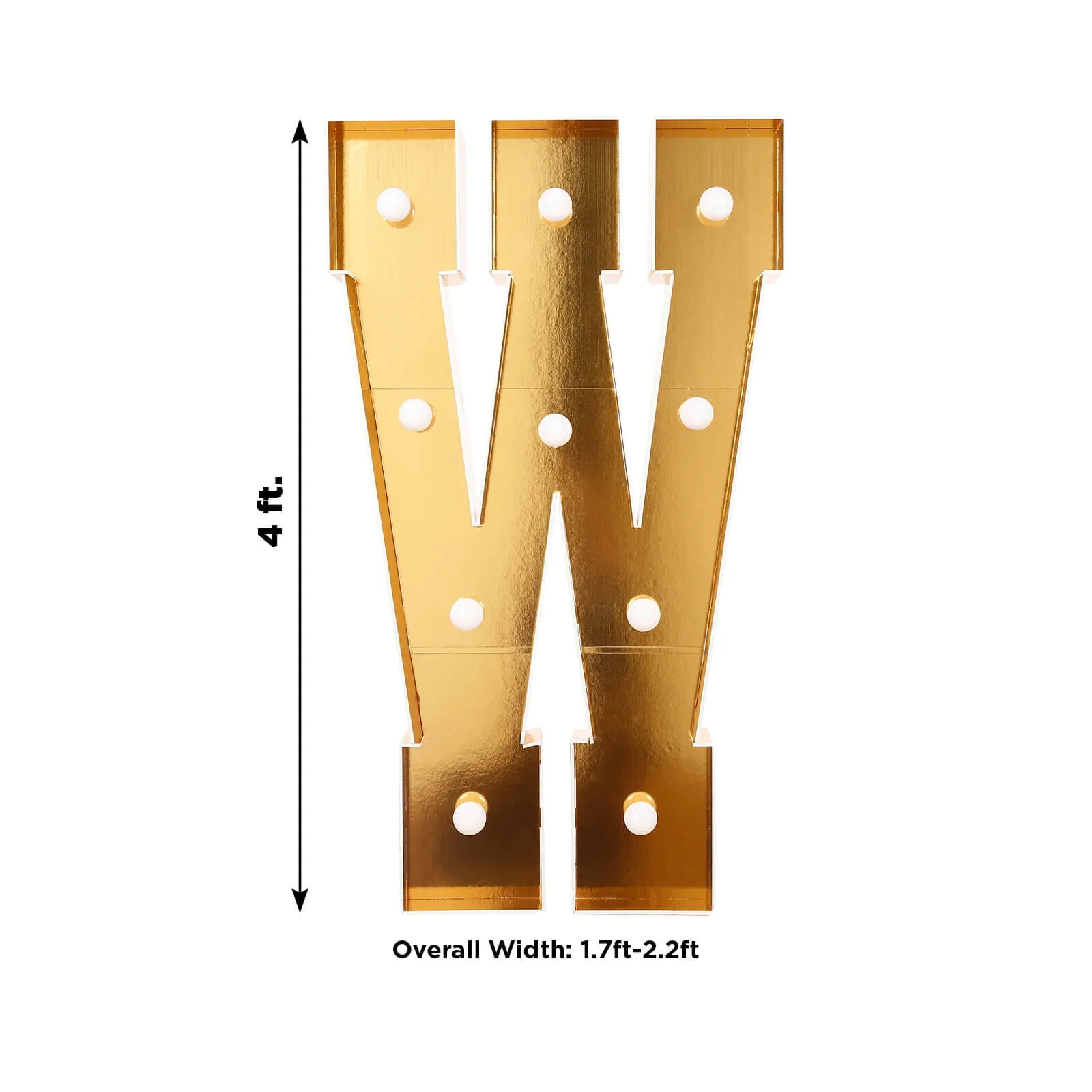 4ft Giant LED Marquee Letter "W", Gold Pre-Cut Foam Board with 10 Warm White Battery Operated LEDs, Glue Gun and Sticks - Image 3