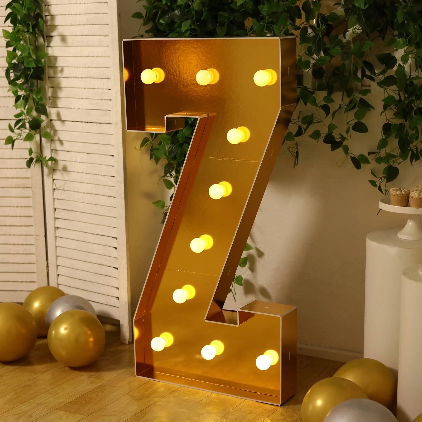 4ft Giant LED Marquee Letter "Z", Gold Pre-Cut Foam Board with 10 Warm White Battery Operated LEDs, Glue Gun and Sticks