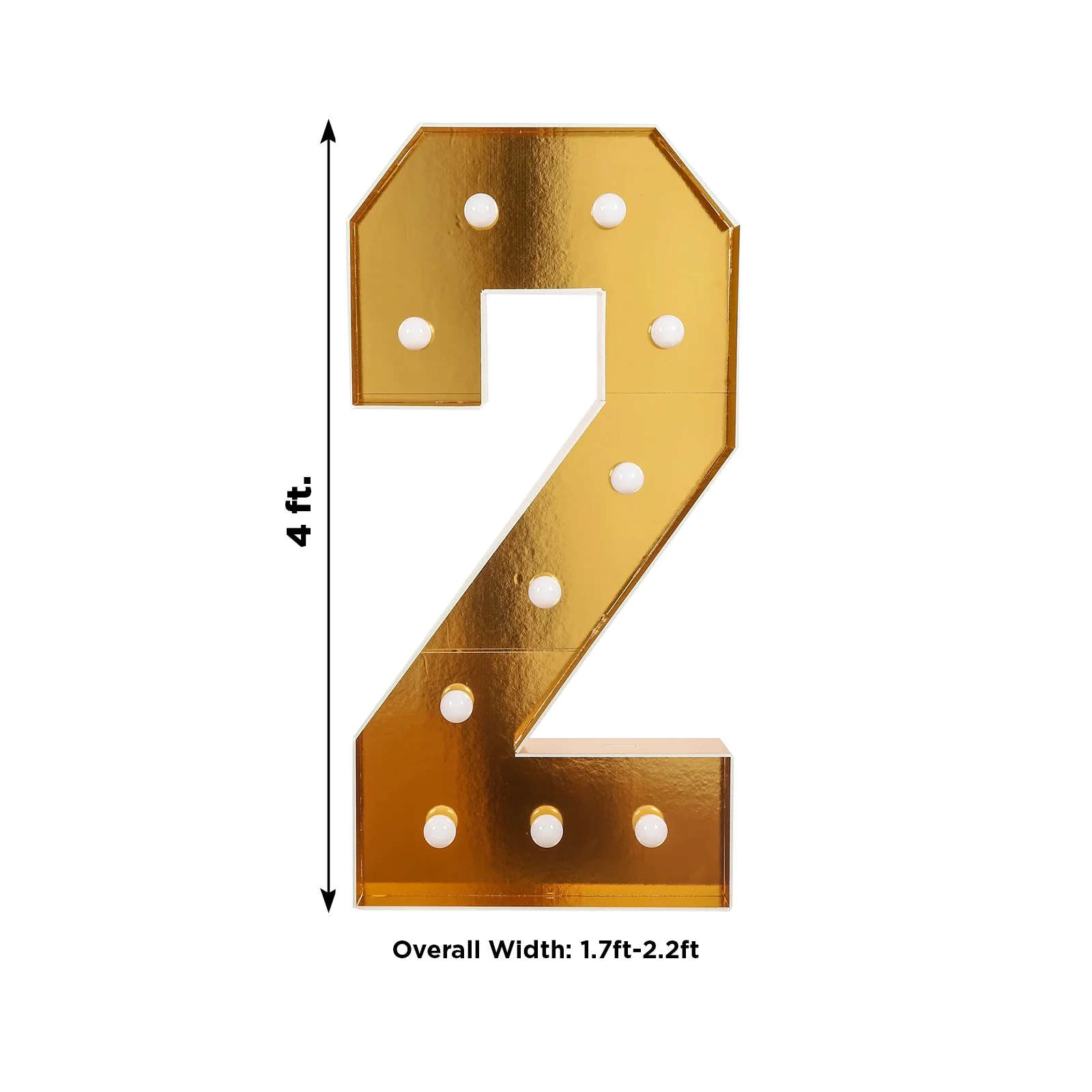 4ft Giant LED Marquee Number "2", Gold Pre-Cut Foam Board with 10 Warm White Battery Operated LEDs, Glue Gun and Sticks - Image 3