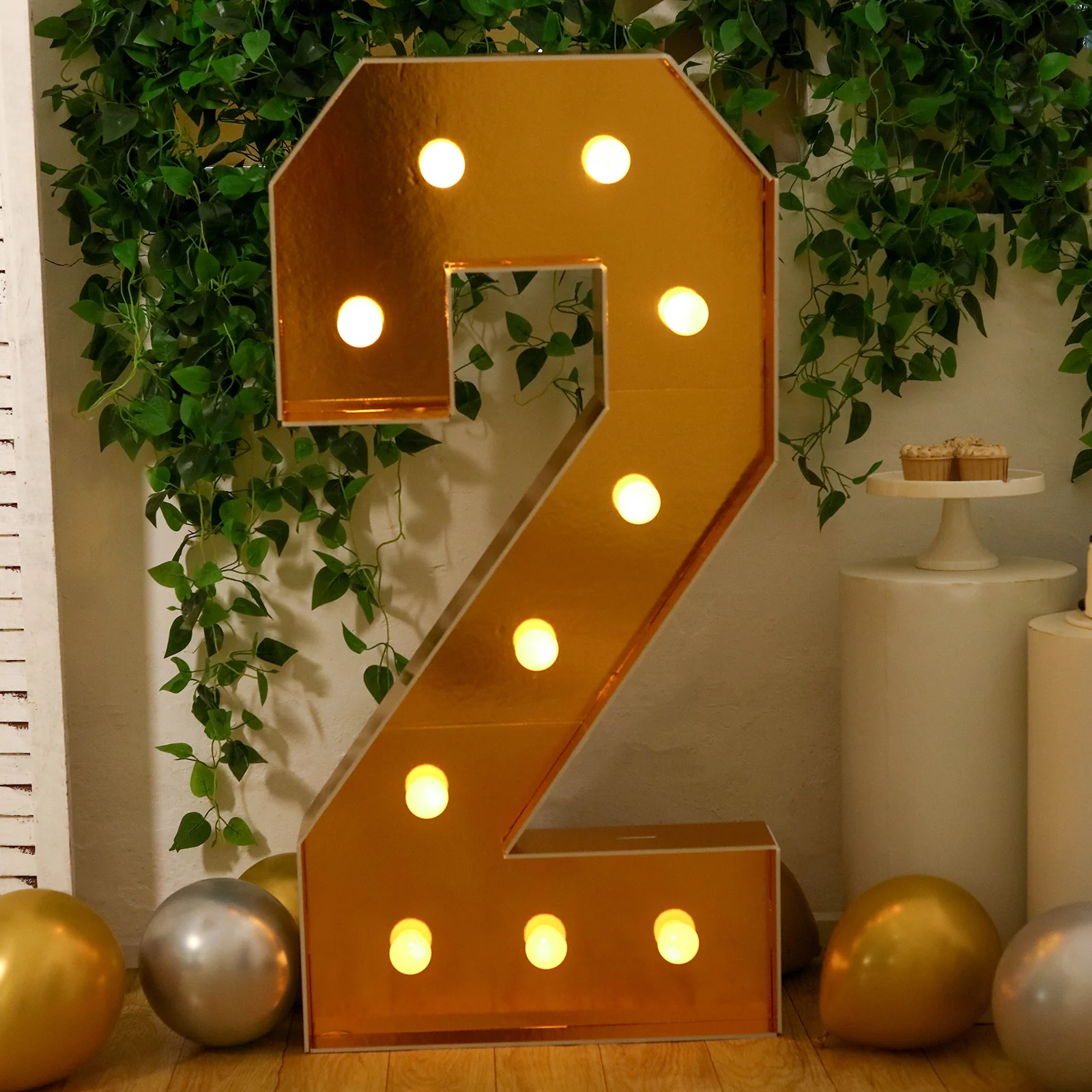 4ft Giant LED Marquee Number "2", Gold Pre-Cut Foam Board with 10 Warm White Battery Operated LEDs, Glue Gun and Sticks - Image 7