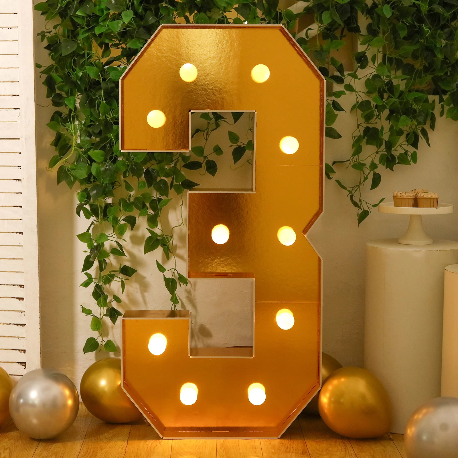 4ft Giant LED Marquee Number "3", Gold Pre-Cut Foam Board with 10 Warm White Battery Operated LEDs, Glue Gun and Sticks - Image 7
