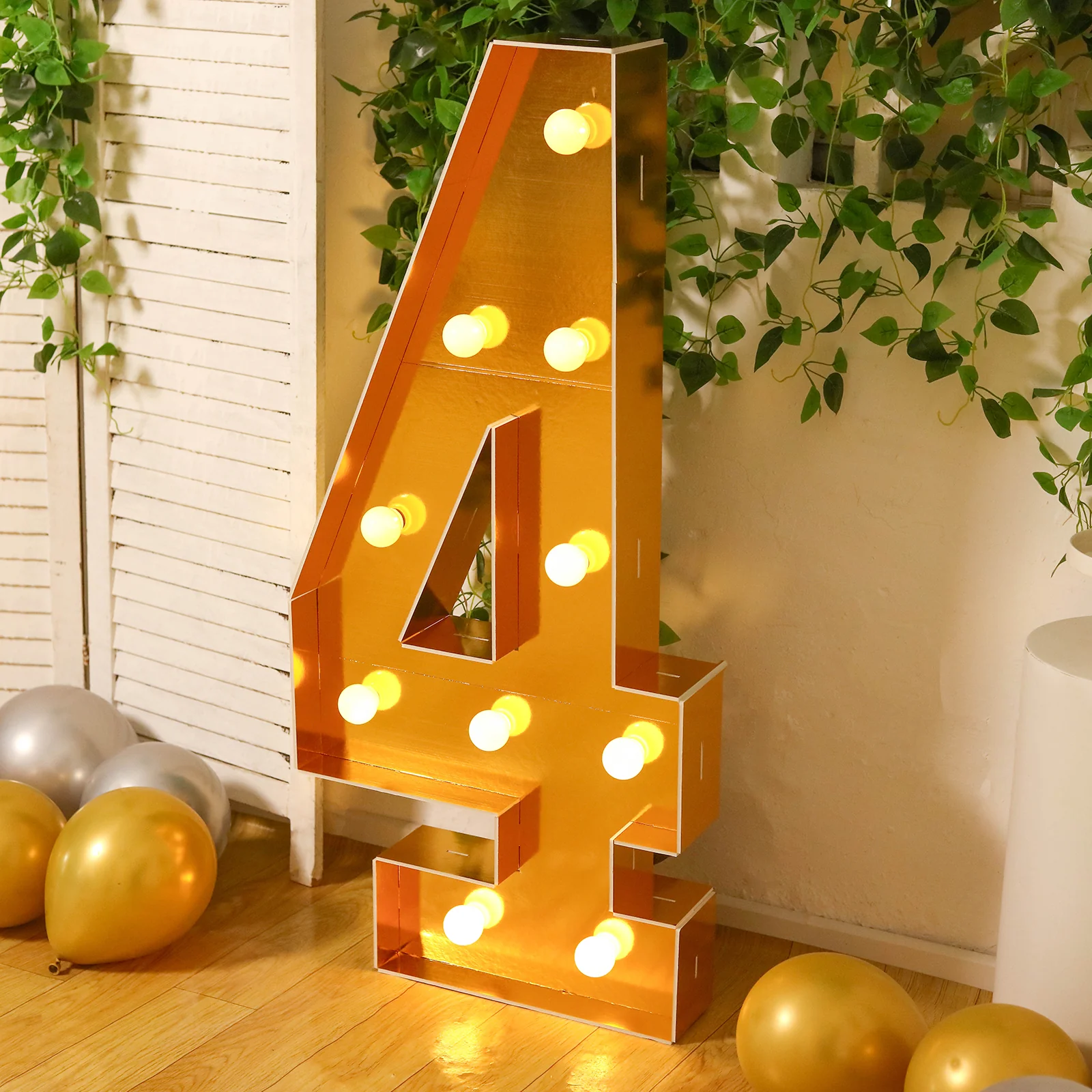 4ft Giant LED Marquee Number "4", Gold Pre-Cut Foam Board with 10 Warm White Battery Operated LEDs, Glue Gun and Sticks - Image 2
