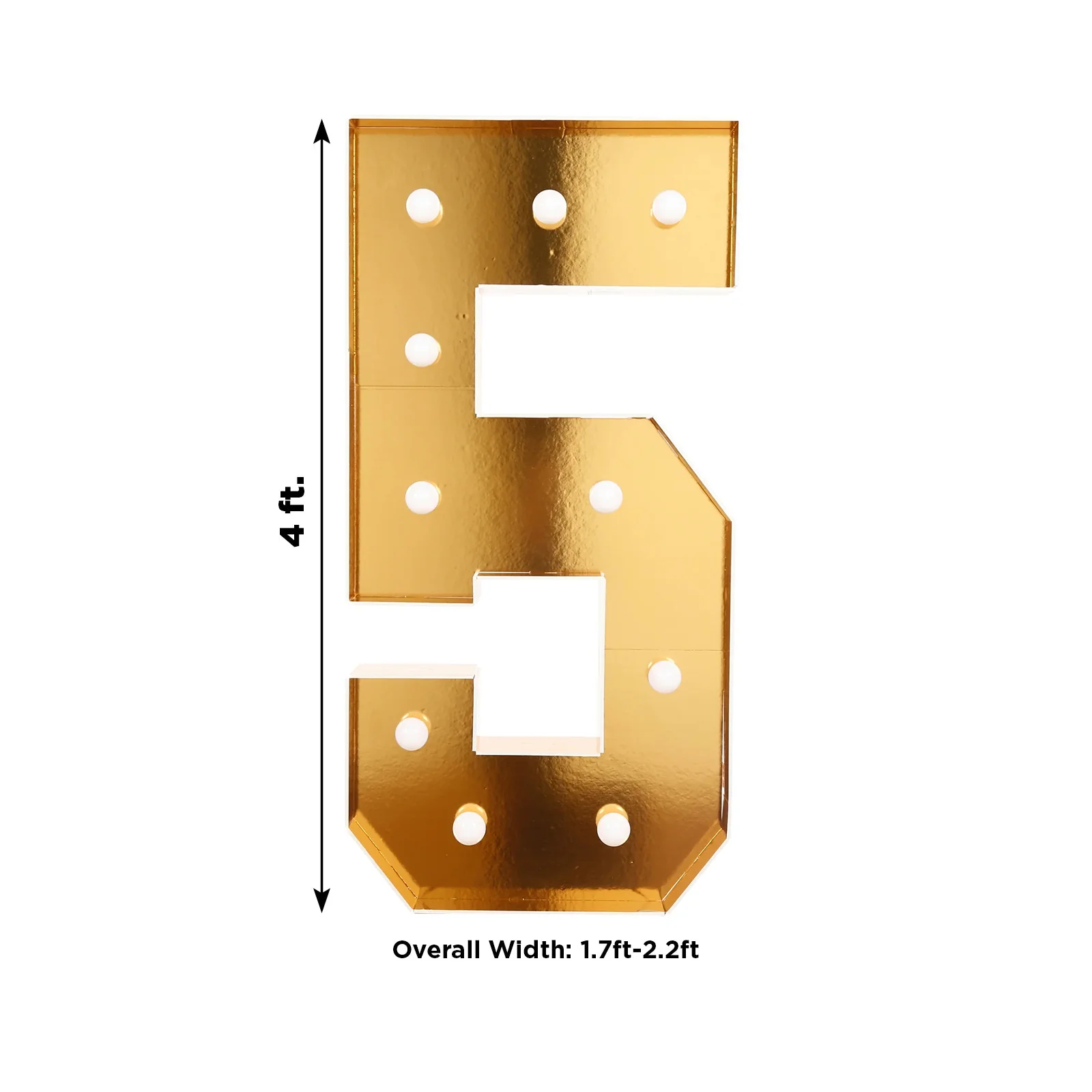 4ft Giant LED Marquee Number "5", Gold Pre-Cut Foam Board with 10 Warm White Battery Operated LEDs, Glue Gun and Sticks - Image 3