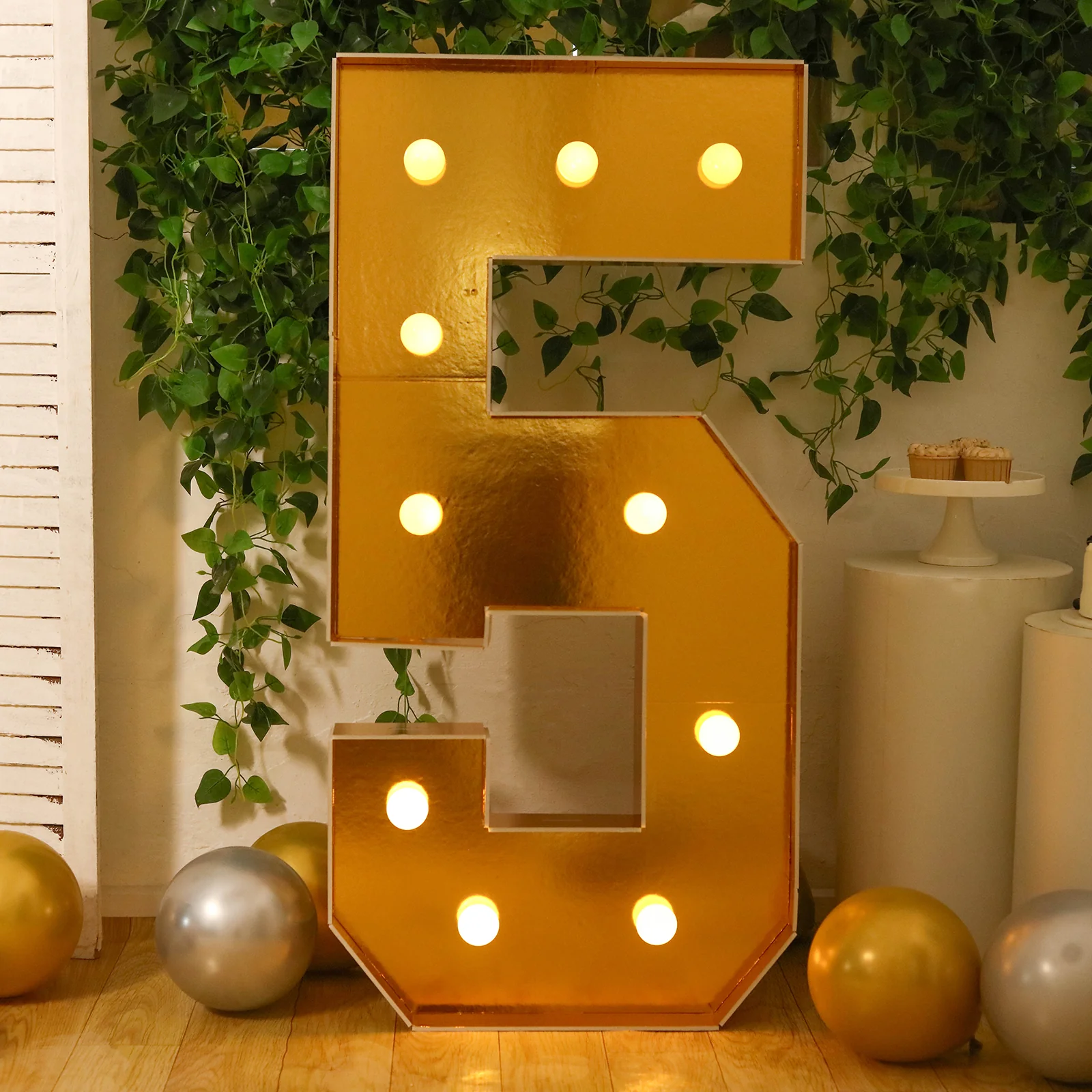4ft Giant LED Marquee Number "5", Gold Pre-Cut Foam Board with 10 Warm White Battery Operated LEDs, Glue Gun and Sticks - Image 7