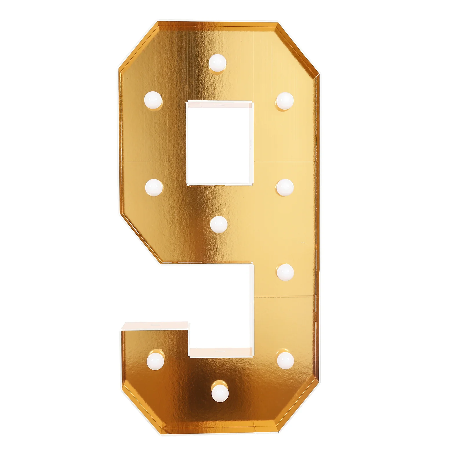 4ft Giant LED Marquee Number "9", Gold Pre-Cut Foam Board with 10 Warm White Battery Operated LEDs, Glue Gun and Sticks - Image 6