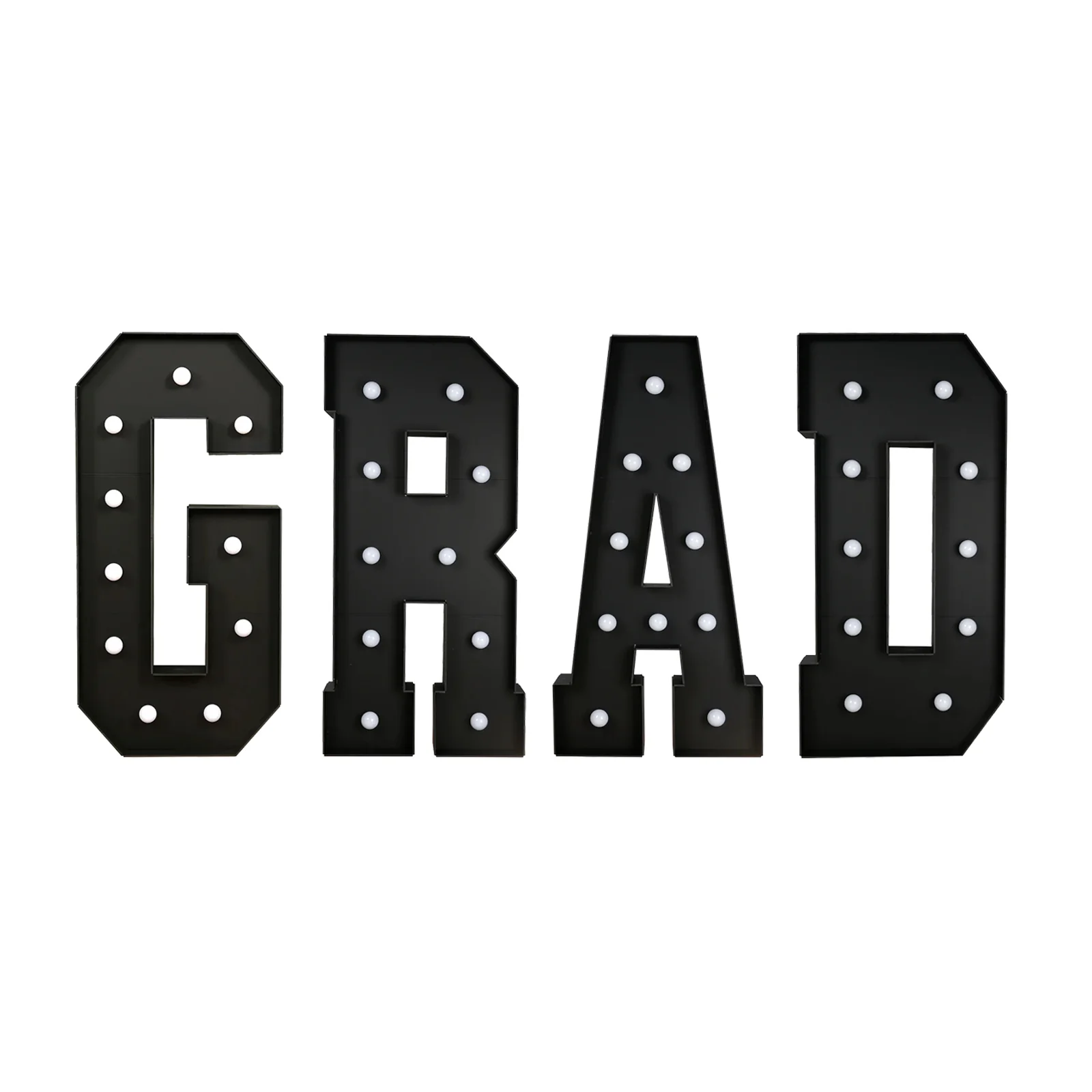 4ft Giant LED Marquee Letters Set "GRAD", Black Pre-Cut Foam Board with Warm White Battery Operated LEDs, Glue Gun and Sticks - Image 2