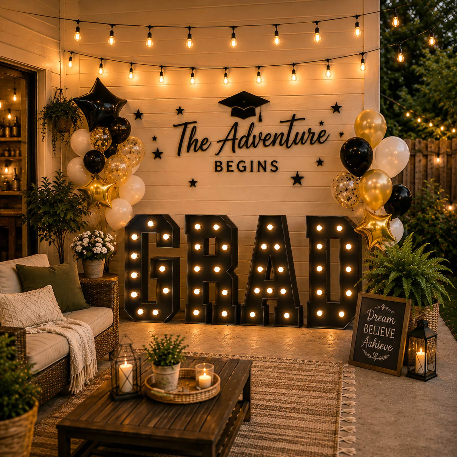4ft Giant LED Marquee Letters Set "GRAD", Black Pre-Cut Foam Board with Warm White Battery Operated LEDs, Glue Gun and Sticks - Image 4