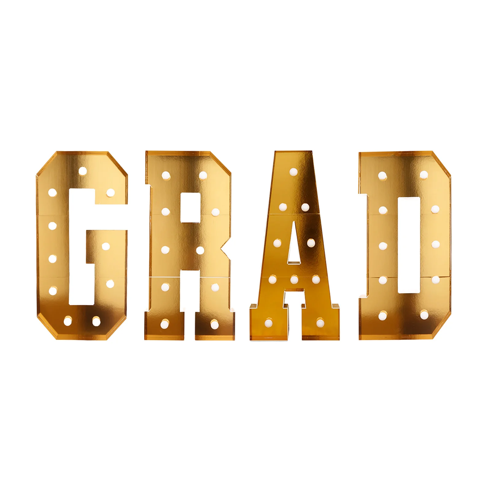 4ft Giant LED Marquee Letters Set "GRAD", Gold Pre-Cut Foam Board with Warm White Battery Operated LEDs, Glue Gun and Sticks - Image 2