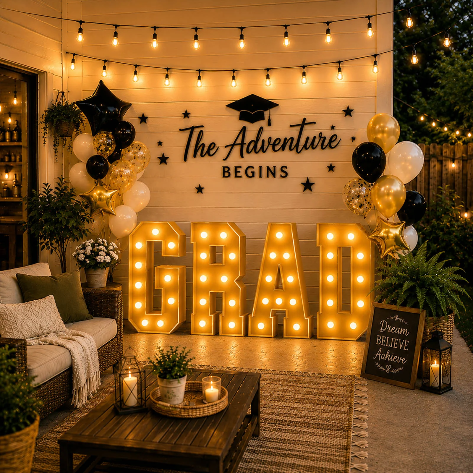 4ft Giant LED Marquee Letters Set "GRAD", Gold Pre-Cut Foam Board with Warm White Battery Operated LEDs, Glue Gun and Sticks - Image 4