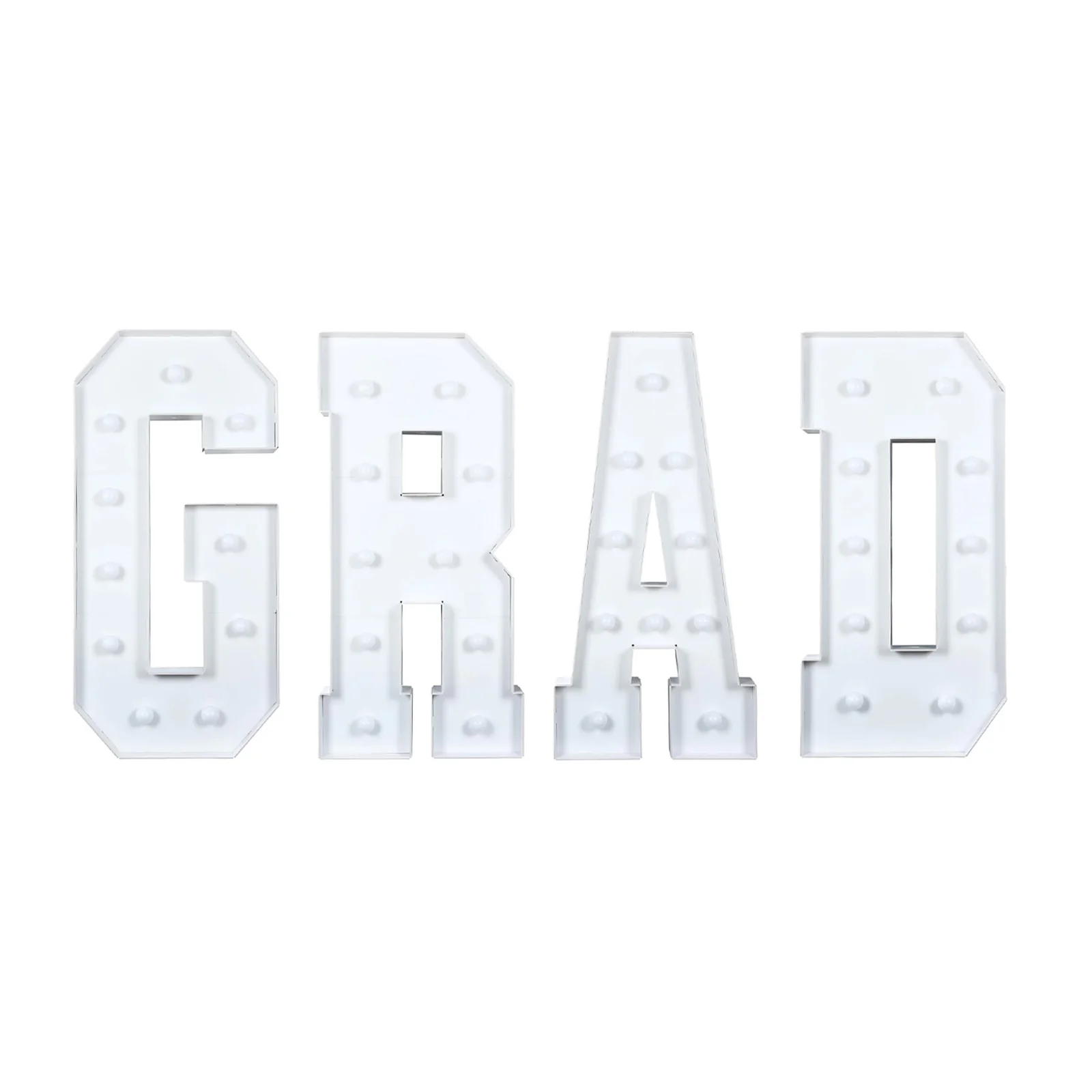 4ft Giant LED Marquee Letters Set "GRAD", White Pre-Cut Foam Board with Warm White Battery Operated LEDs, Glue Gun and Sticks - Image 2