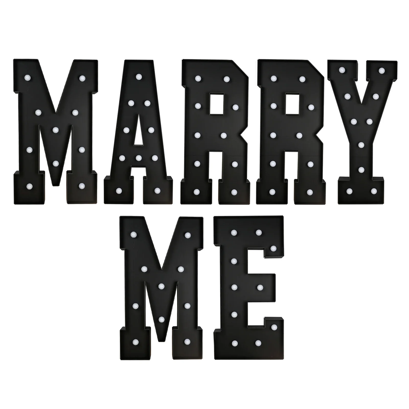 4ft Giant LED Marquee Letters Set "MARRY ME" Black Pre-Cut Foam Board with Warm White Battery Operated LEDs, Glue Gun and Sticks - Image 2