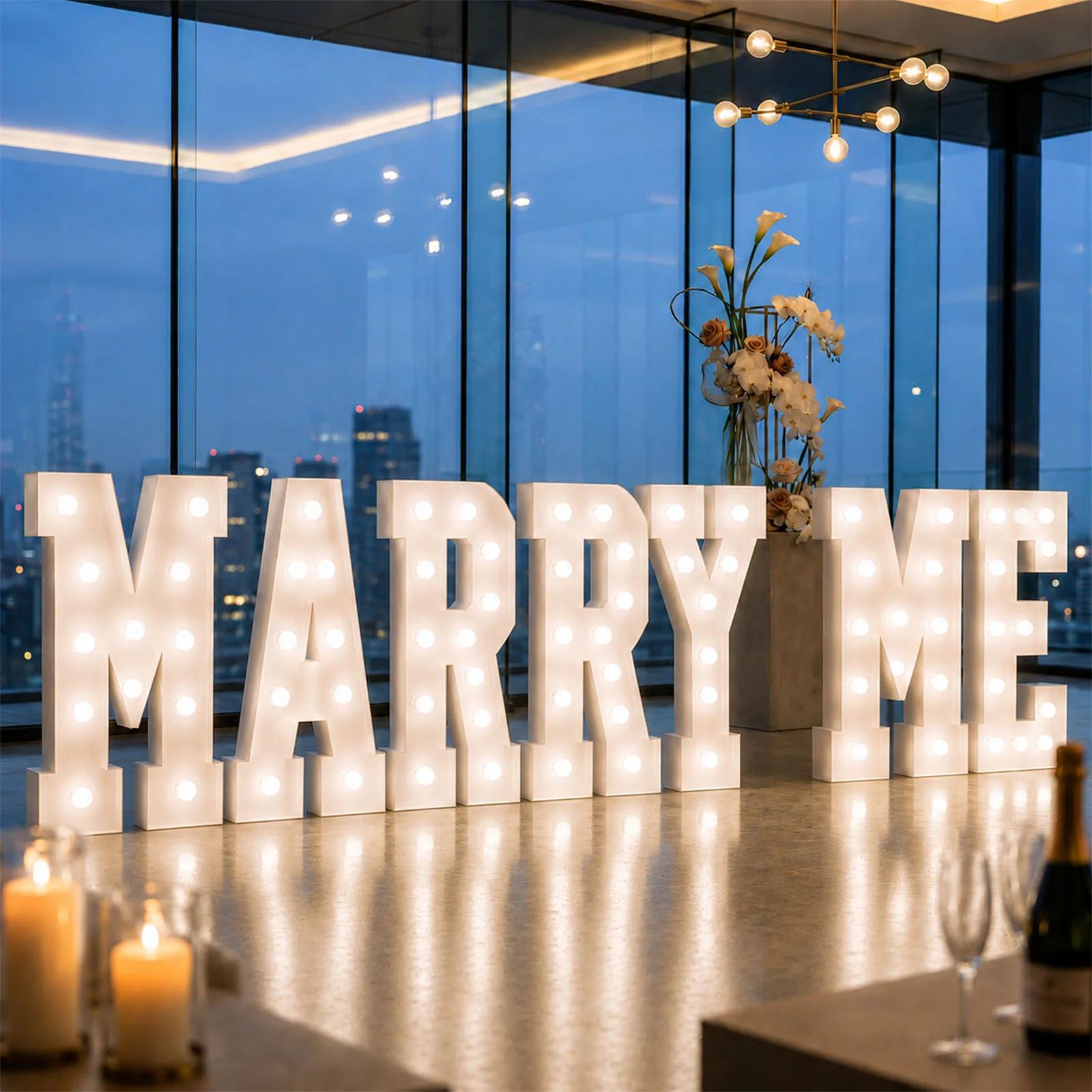 4ft Giant LED Marquee Letters Set "MARRY ME" White Pre-Cut Foam Board with Warm White Battery Operated LEDs, Glue Gun and Sticks - Image 3