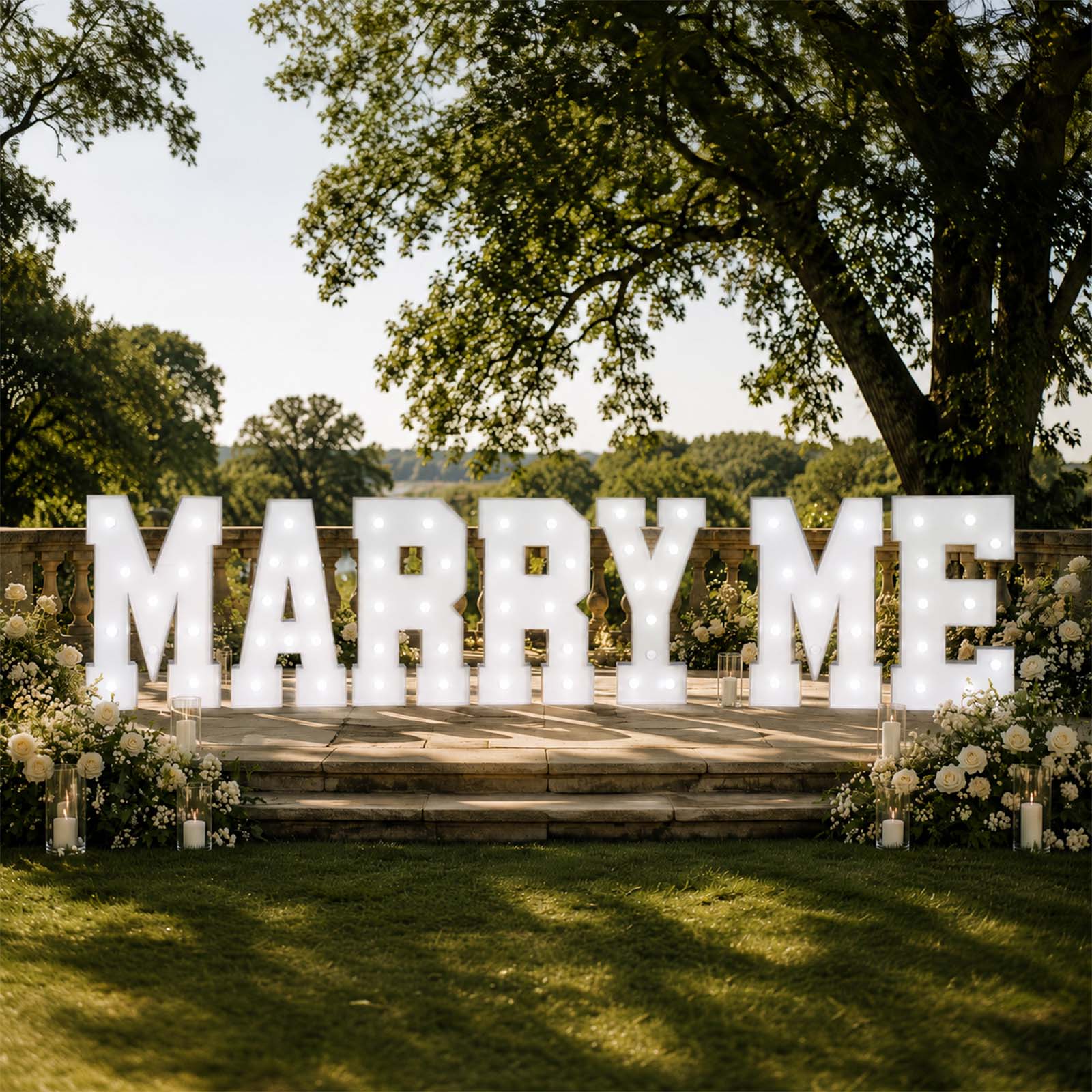 4ft Giant LED Marquee Letters Set "MARRY ME" White Pre-Cut Foam Board with Warm White Battery Operated LEDs, Glue Gun and Sticks - Image 4
