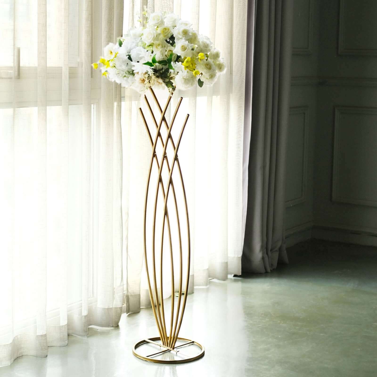 Gold Metal Mermaid Tail Flower Frame Table Centerpiece, Wedding Floral Display Stand 4ft Tall - Image 2
