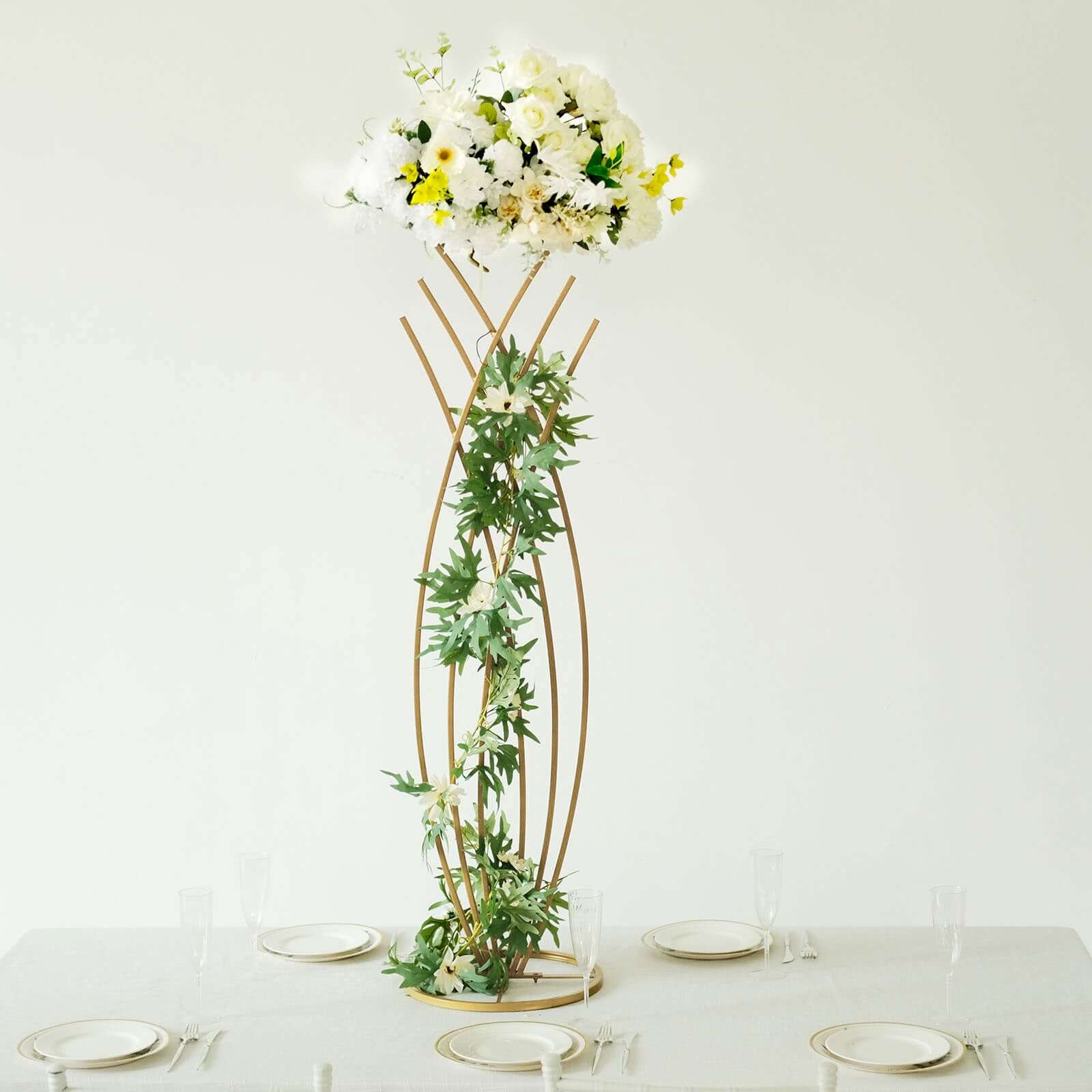 Gold Metal Mermaid Tail Flower Frame Table Centerpiece, Wedding Floral Display Stand 4ft Tall - Image 7