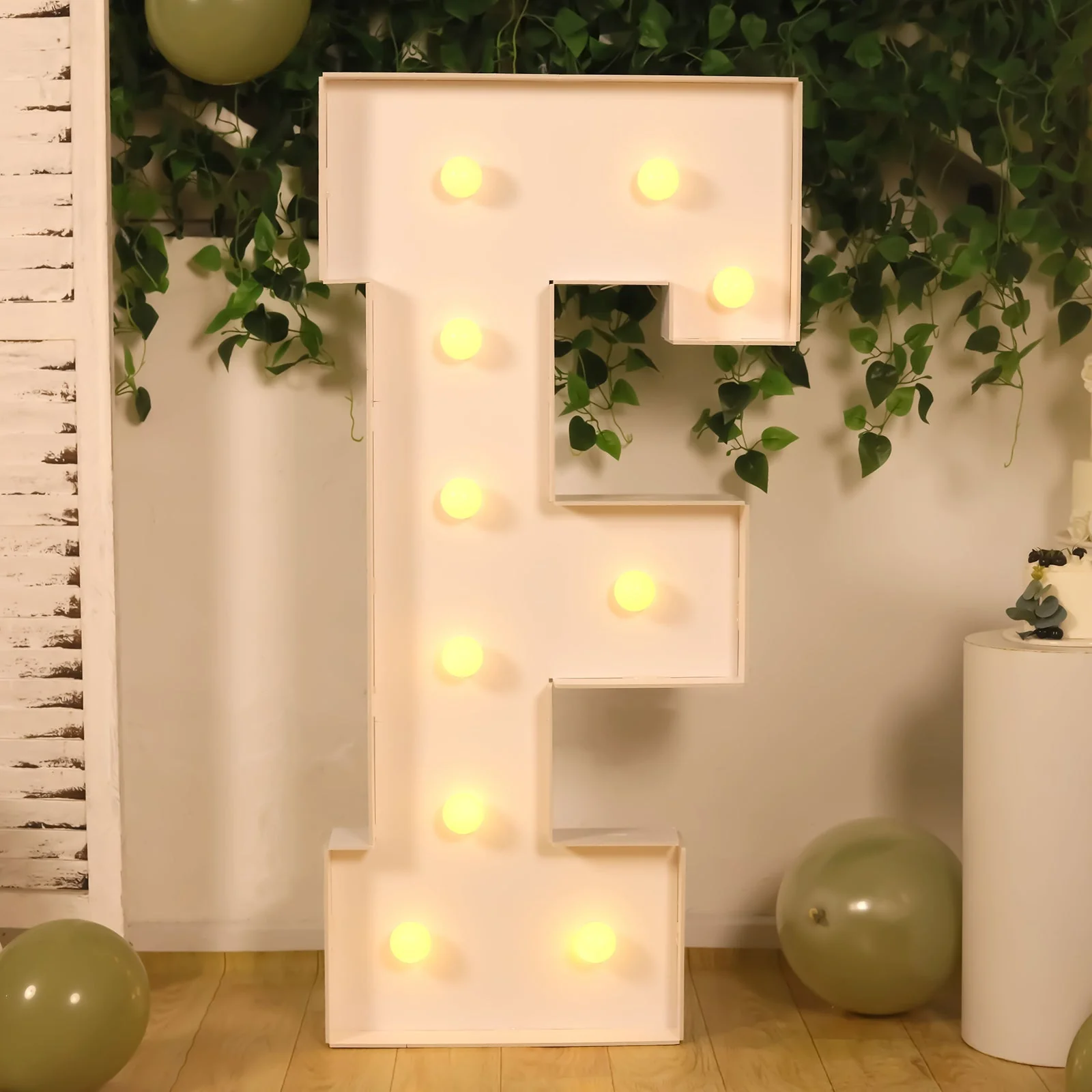 4ft Giant LED Marquee Letter "F", White Pre-Cut Foam Board with 10 Warm White Battery Operated LEDs, Glue Gun and Sticks