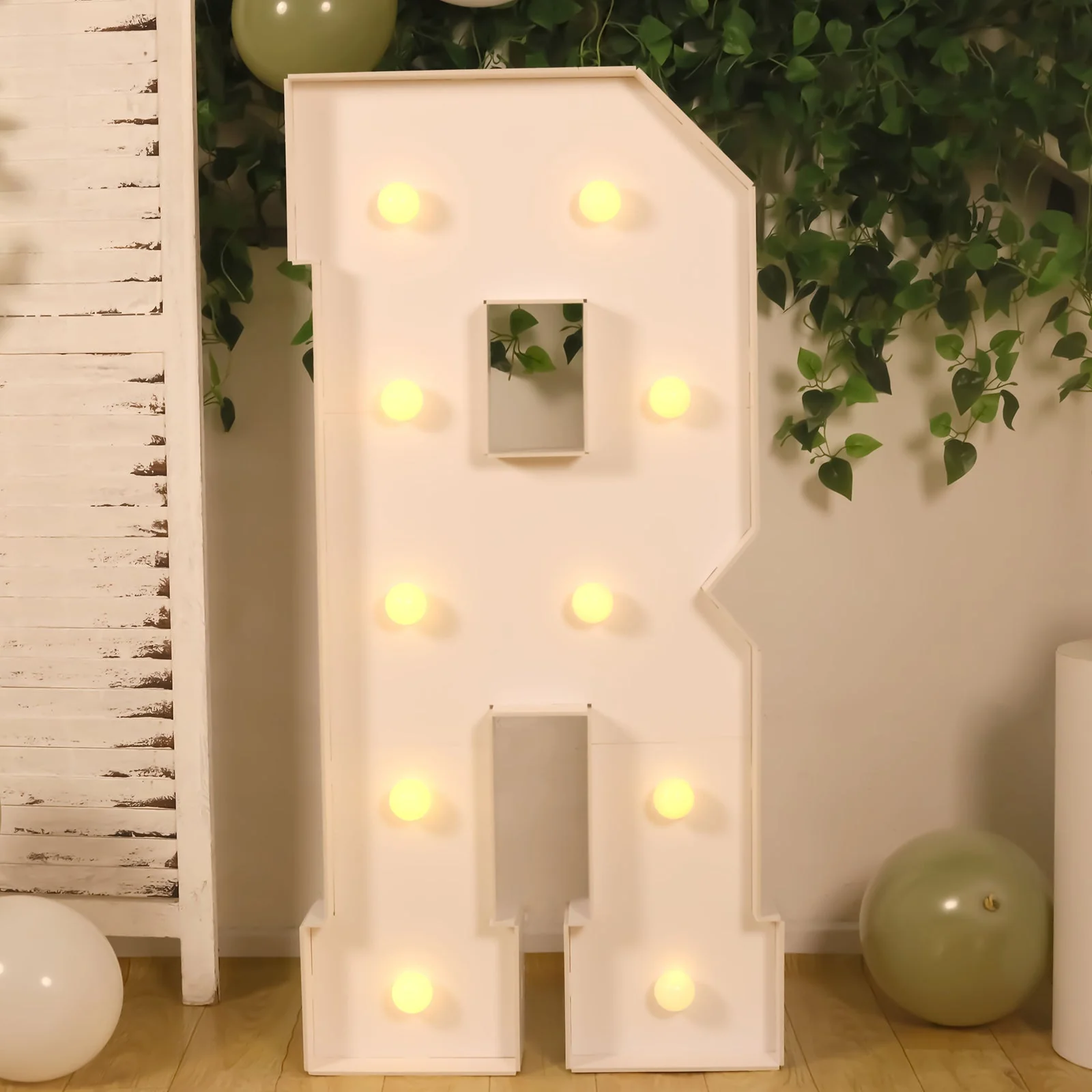 4ft Giant LED Marquee Letter "R", White Pre-Cut Foam Board with 10 Warm White Battery Operated LEDs, Glue Gun and Sticks