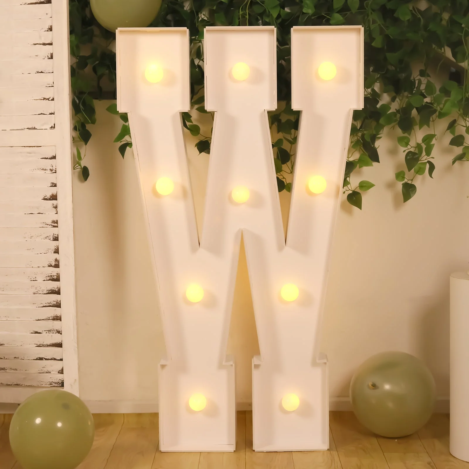 4ft Giant LED Marquee Letter "W", White Pre-Cut Foam Board with 10 Warm White Battery Operated LEDs, Glue Gun and Sticks