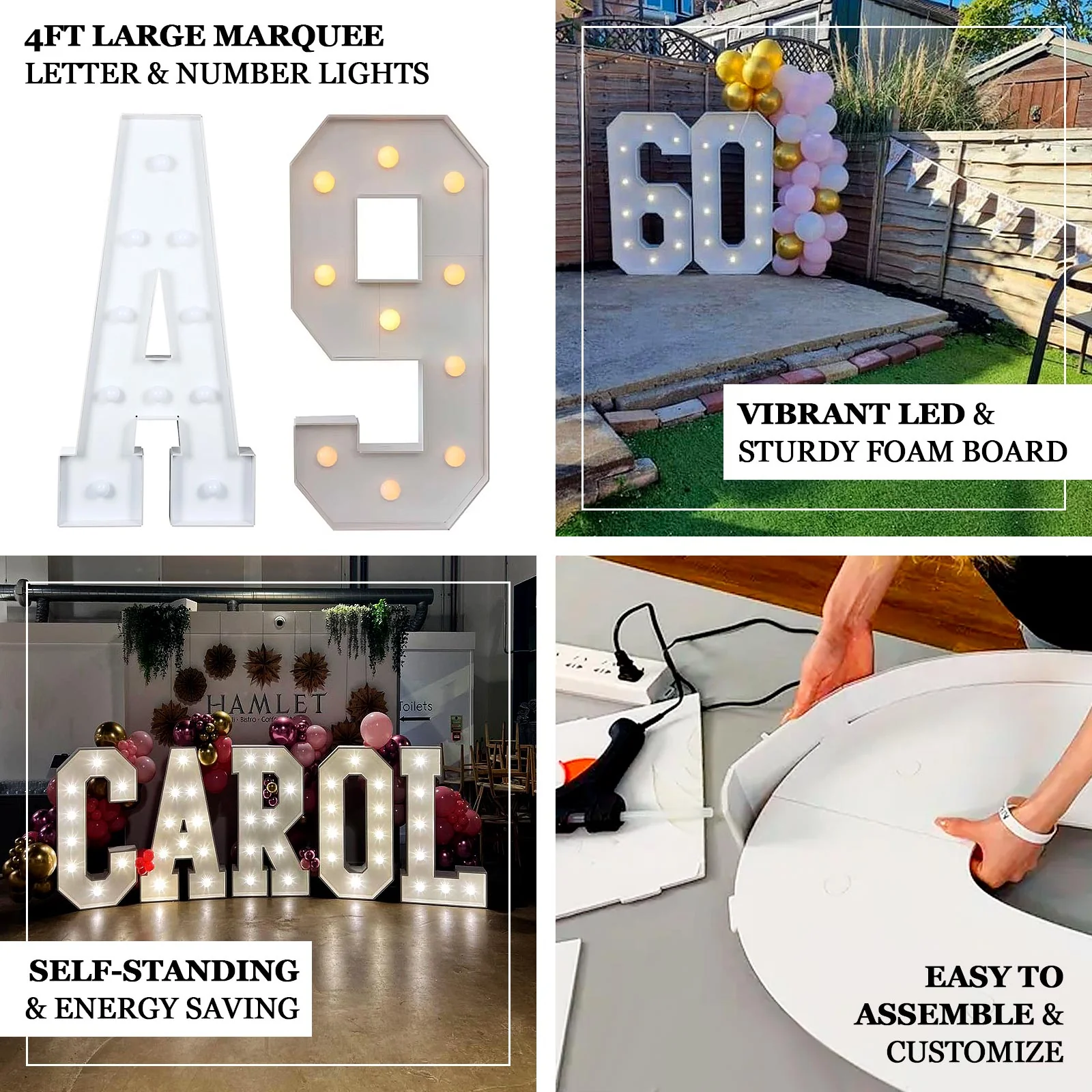 4ft Giant LED Marquee Number "1", White Pre-Cut Foam Board with 10 Warm White Battery Operated LEDs, Glue Gun and Sticks - Image 4