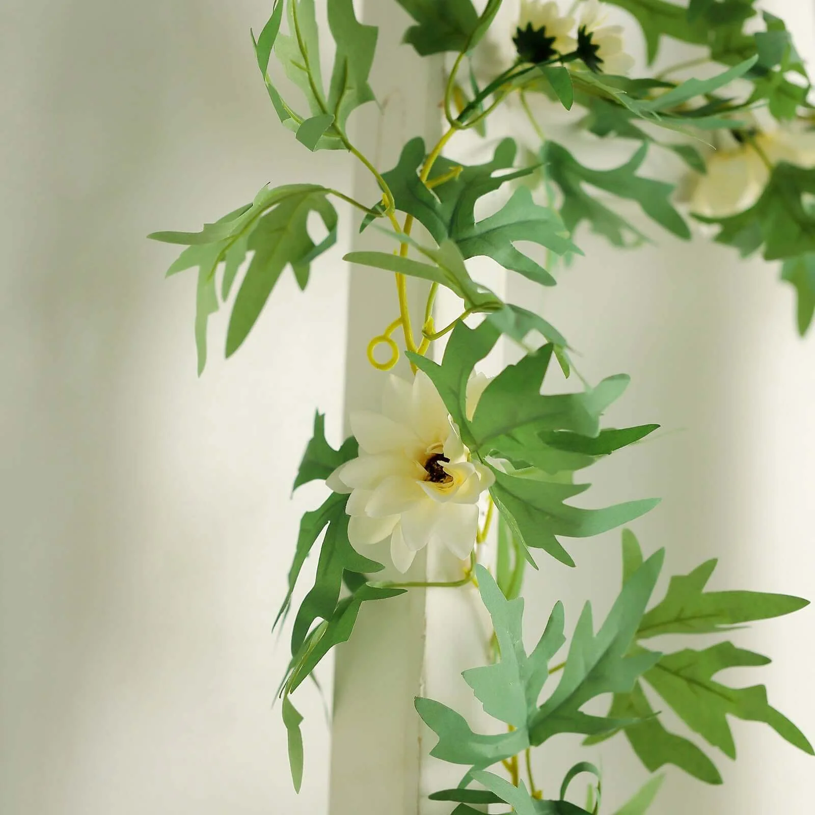 Cream Artificial Daisy, Magnolia Leaf Flower Garland Faux Vine 5.5ft - Image 11