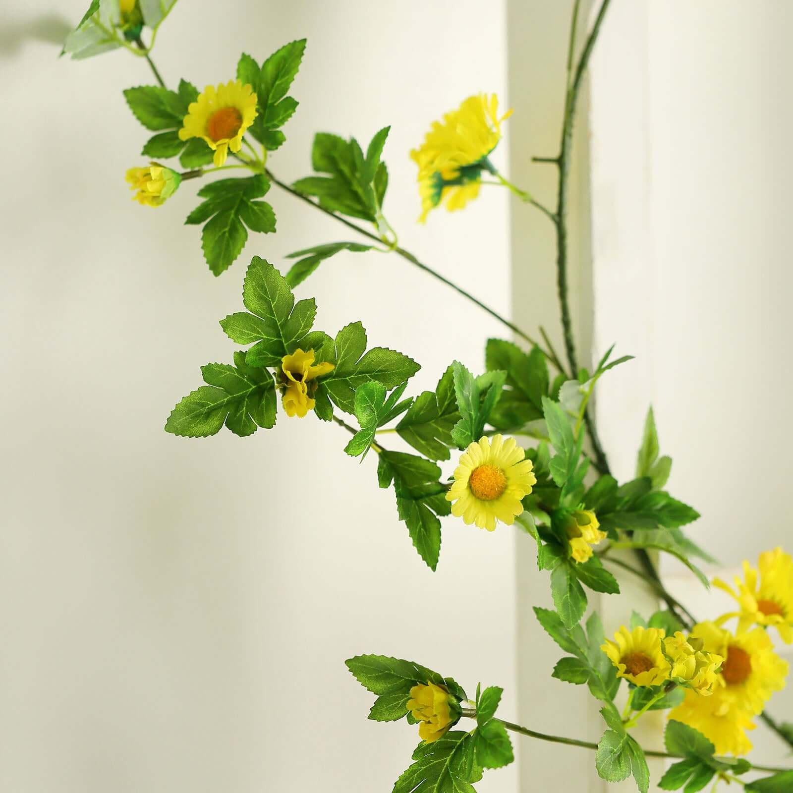 Yellow Artificial Daisy Magnolia Leaf Flower Garland Faux Vine 5.5ft - Image 11