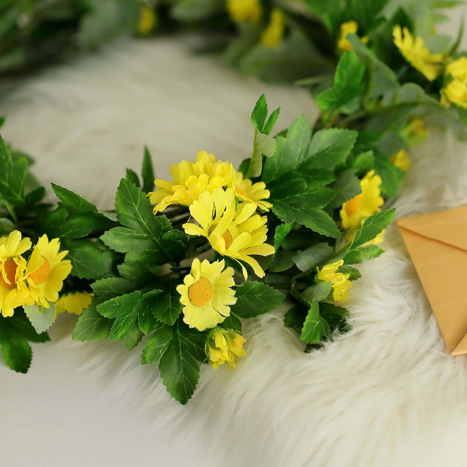 Yellow Artificial Daisy Magnolia Leaf Flower Garland Faux Vine 5.5ft - Image 8