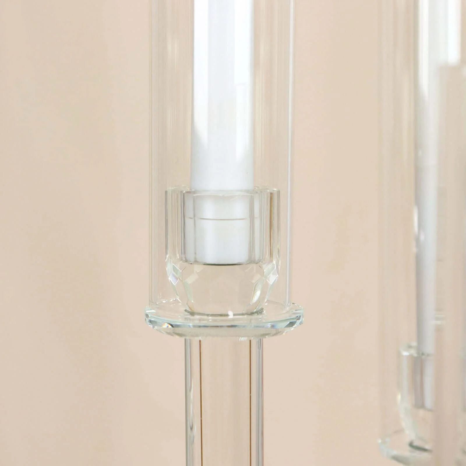 5-Arm Crystal Cluster Taper Candelabra with Round Mirror Base 51" Clear - Stylish Candle Holder Table Centerpiece for Votive & Pillar Candles - Image 2