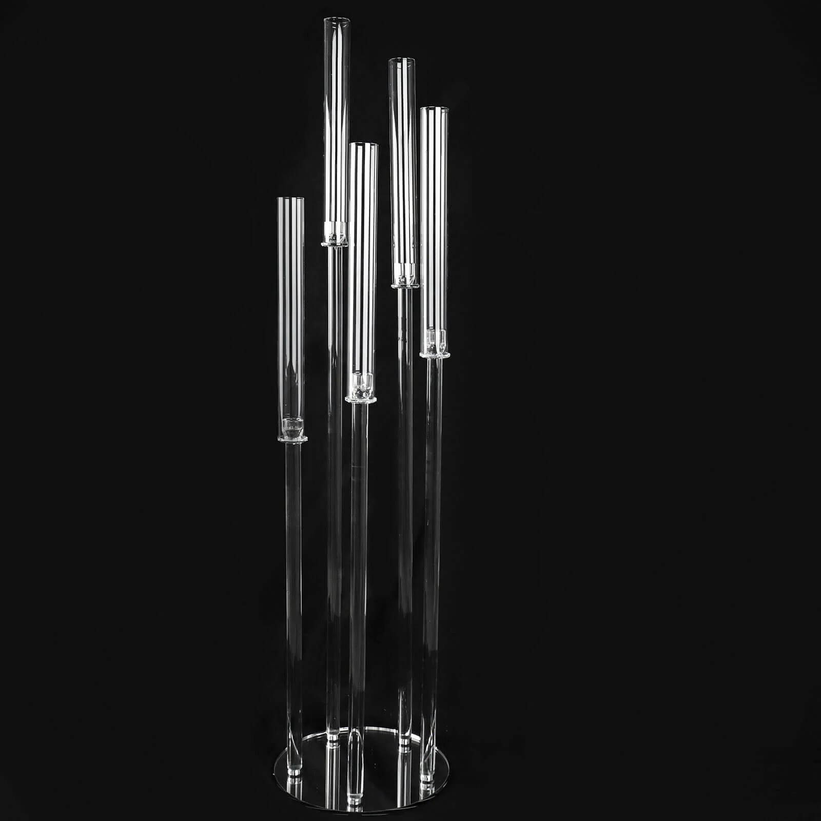 5-Arm Crystal Cluster Taper Candelabra with Round Mirror Base 51" Clear - Stylish Candle Holder Table Centerpiece for Votive & Pillar Candles - Image 6