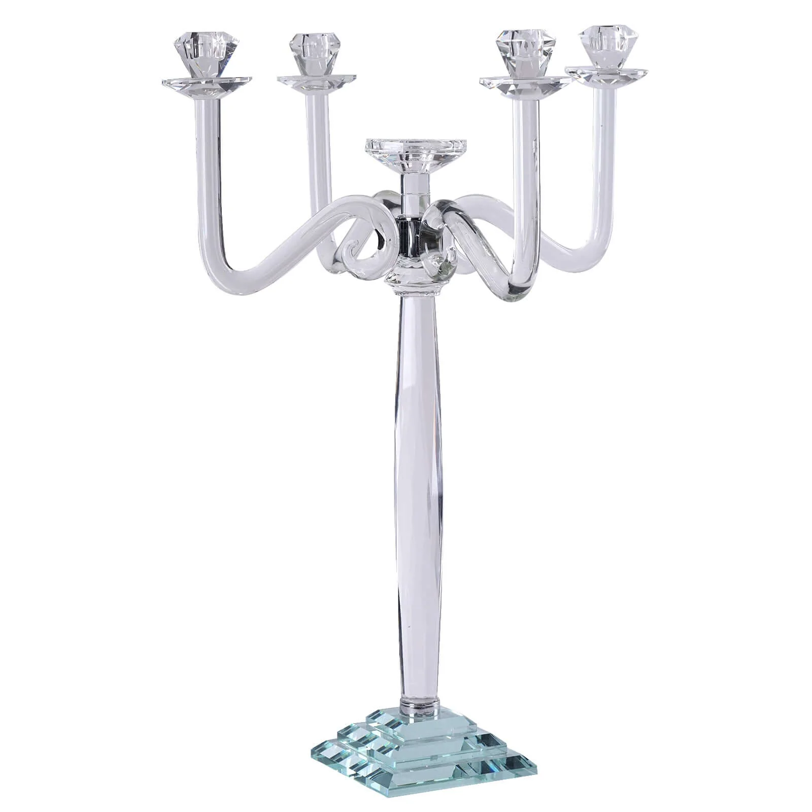5 Arm Crystal Glass Candelabra 27" Clear- Glamorous Taper Candle Holder Table Centerpiece Stand for Weddings & Banquets - Image 6