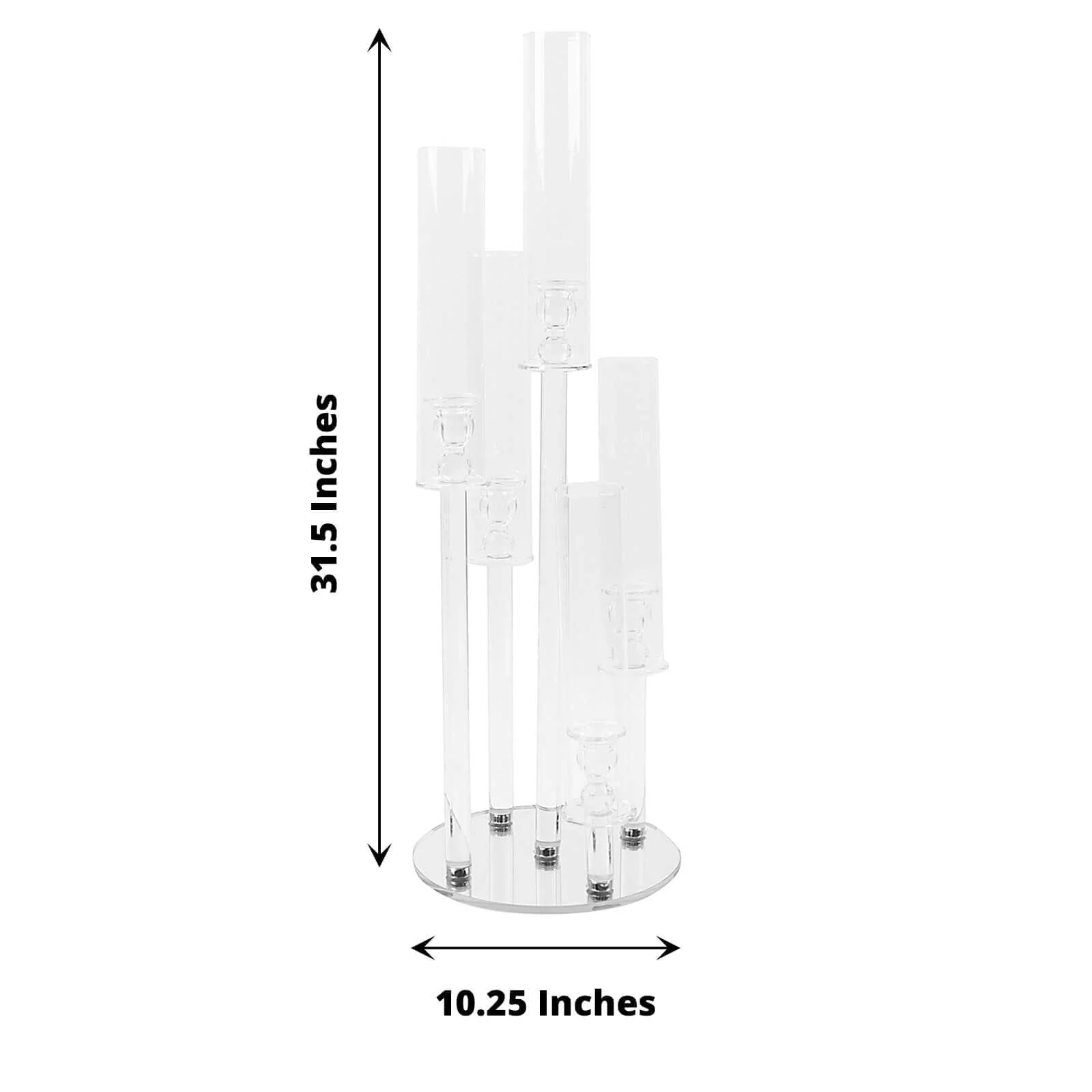 5-Arm Crystal Glass Candelabra Round Taper Design 32" Clear - Stylish Candle Holder Table Centerpiece - Image 3