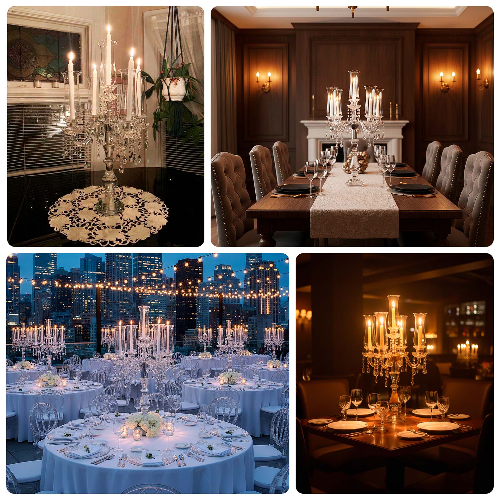 5 Arm Crystal Glass Taper Candle Holder Candelabra 32" - Stylish Table Centerpiece With Chandelier Chains - Image 5