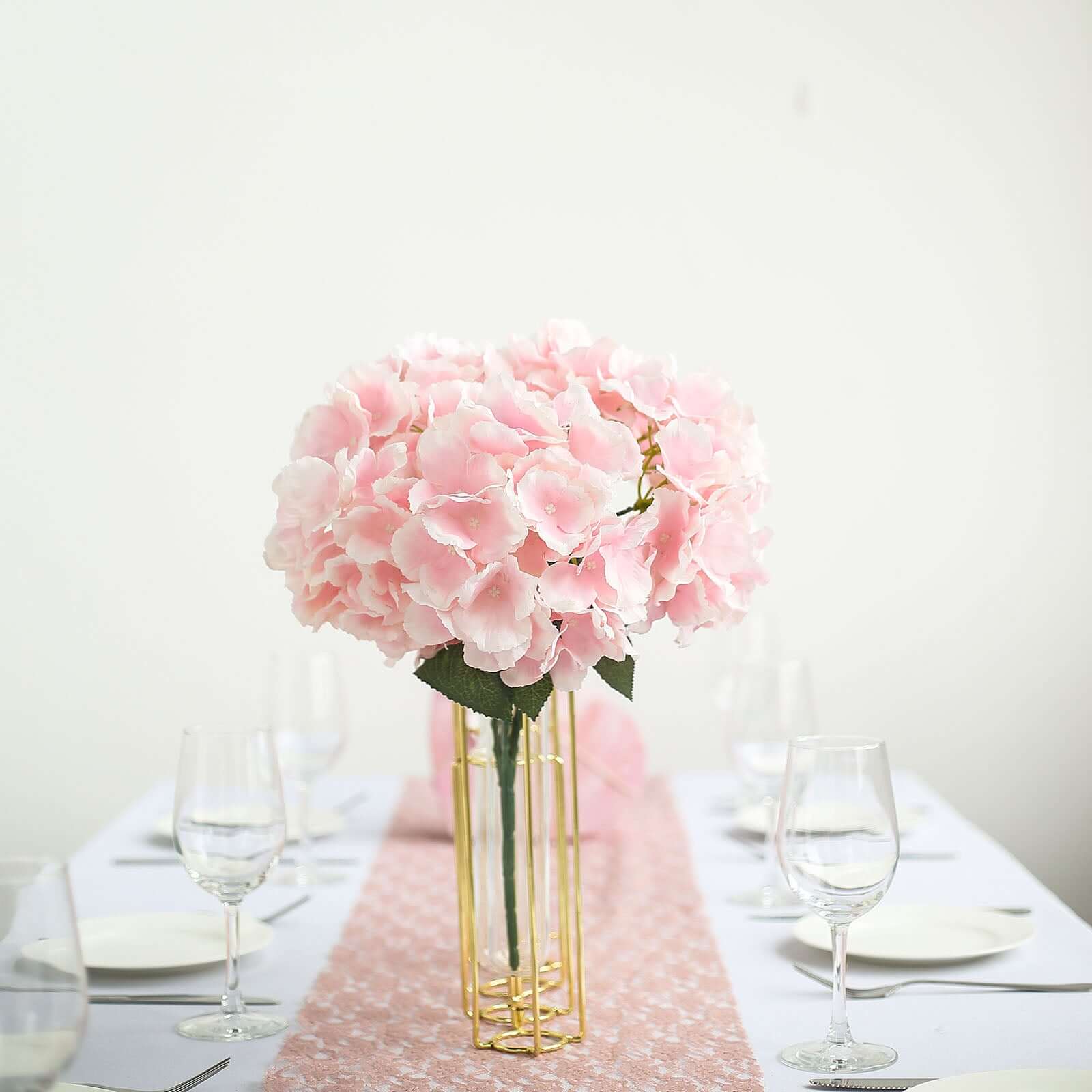 5 Bushes Blush Pink Artificial Silk Hydrangea Flower Bouquets - Image 2
