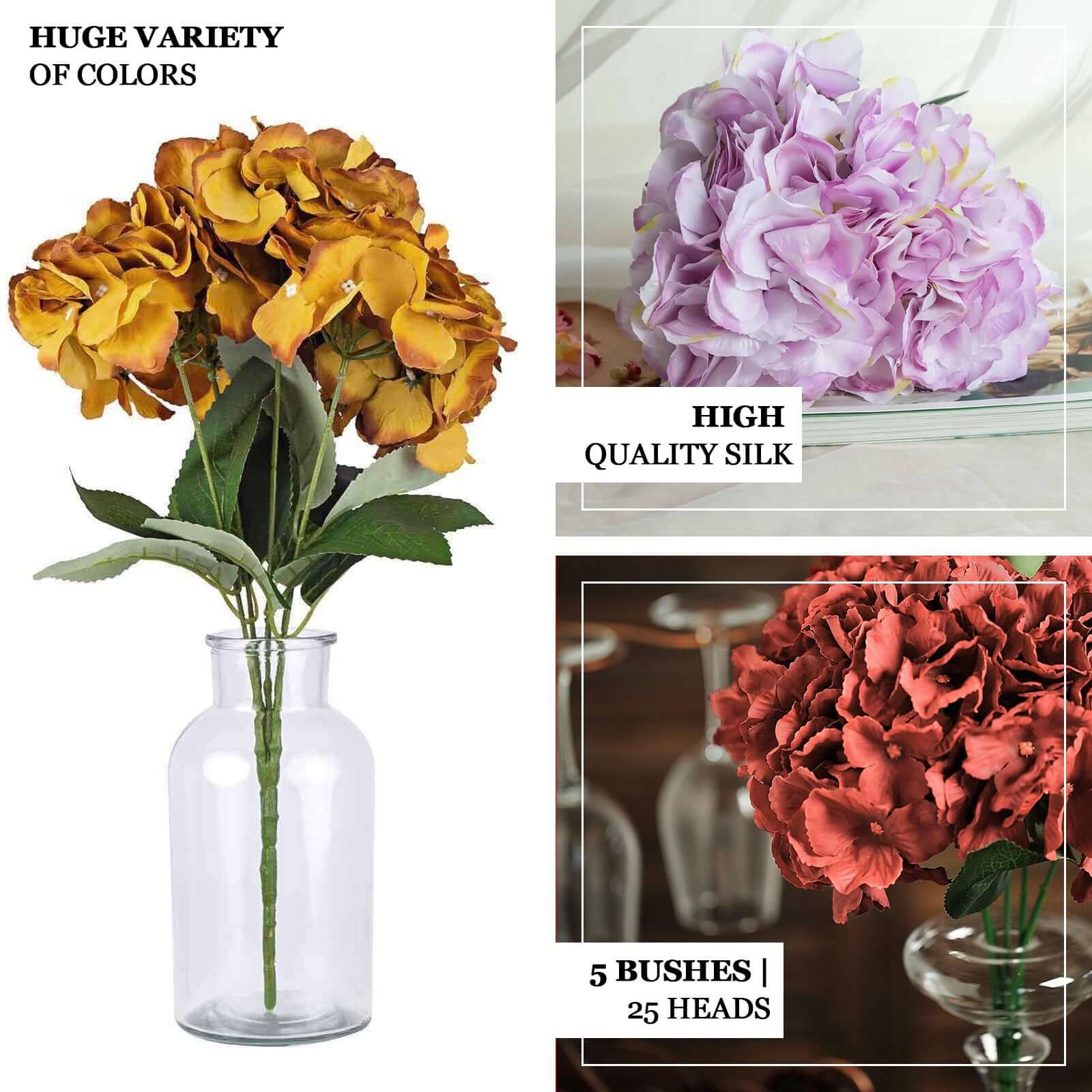 5 Bushes Blush Pink Artificial Silk Hydrangea Flower Bouquets - Image 4