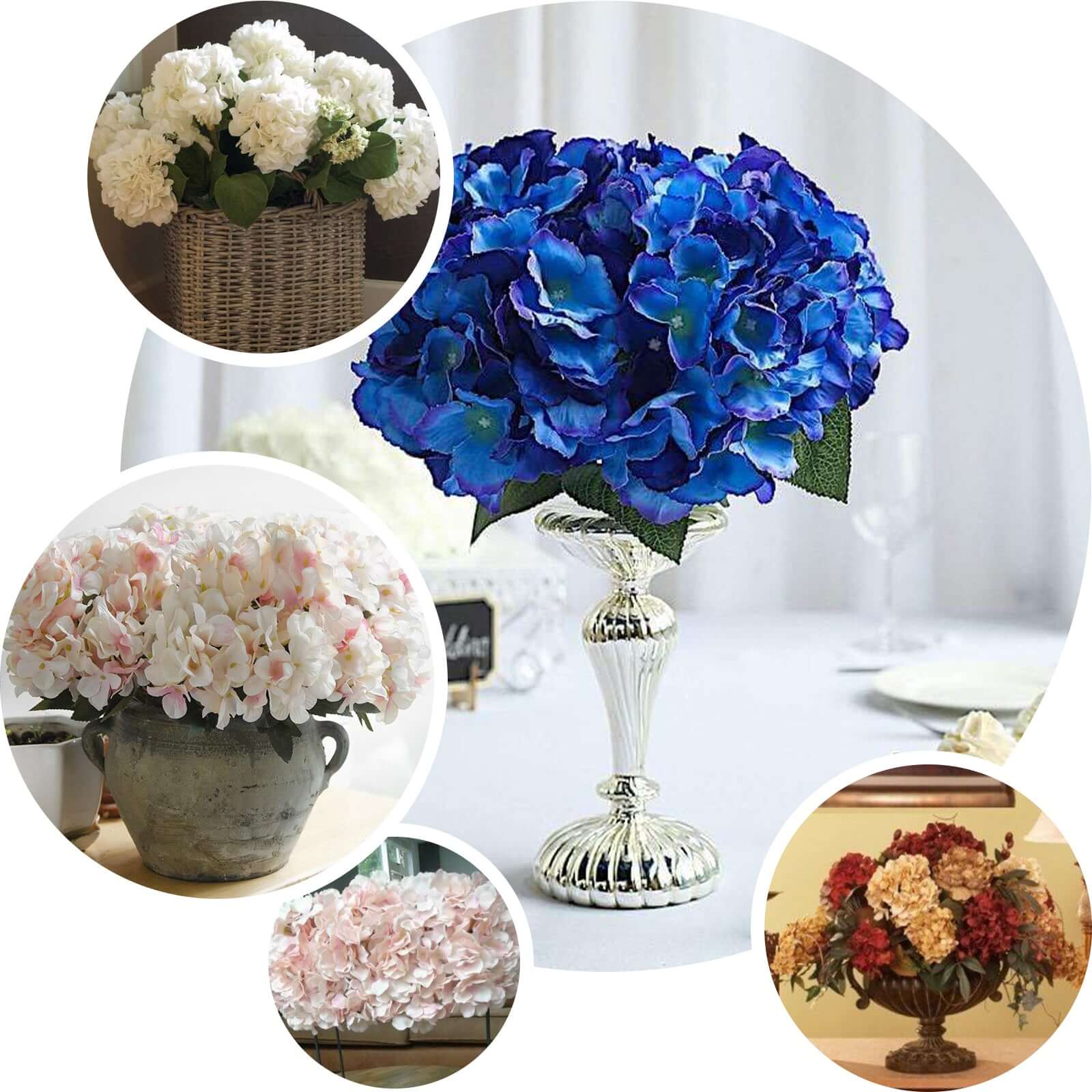 5 Bushes Blush Pink Artificial Silk Hydrangea Flower Bouquets - Image 5